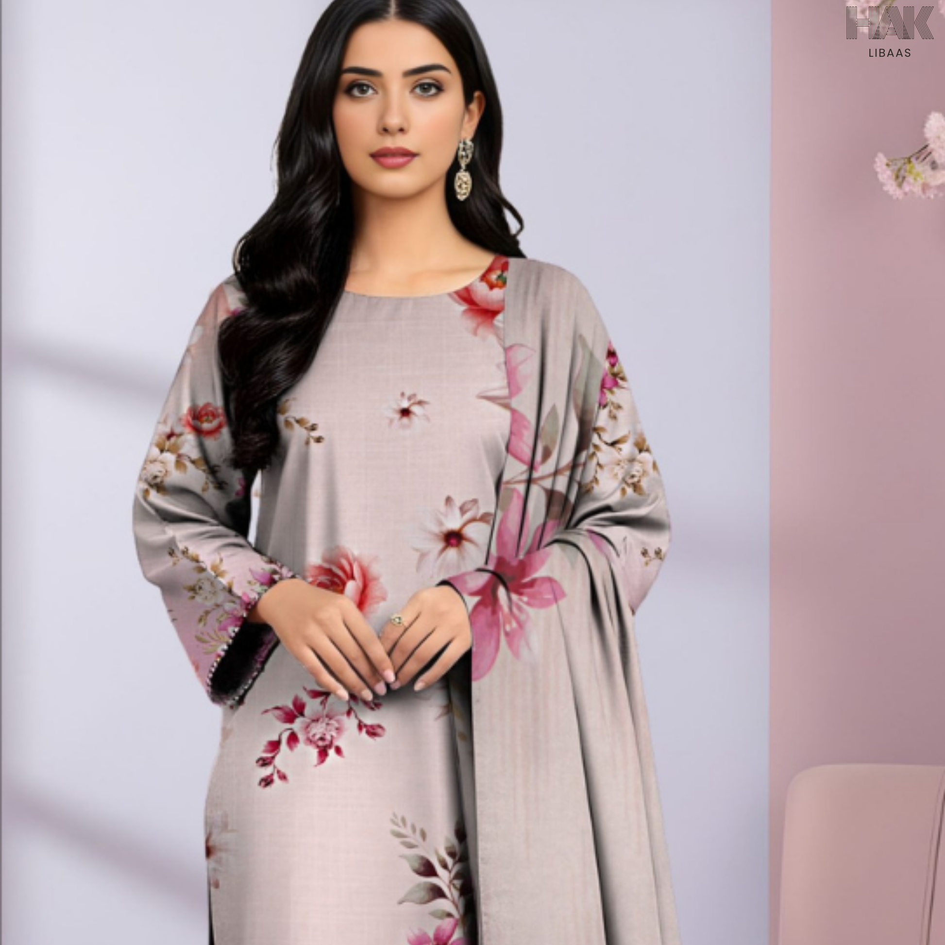 HAK Libaas Cross Slub Lawn Suit with Bamber Chiffon Dupatta HK-238G Pakistan