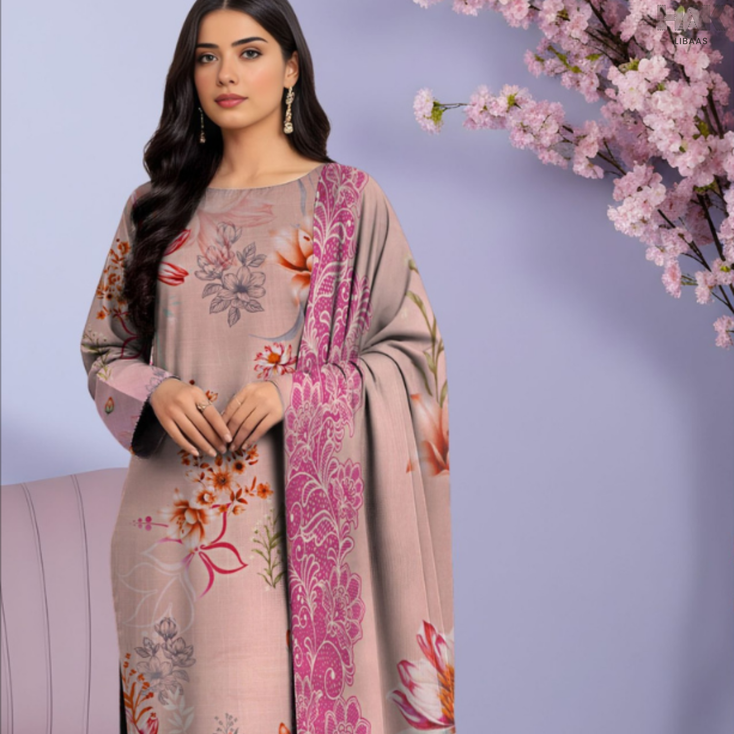 HAK Libaas Cross Slub Lawn Suit with Bamber Chiffon Dupatta HK-238J Pakistan