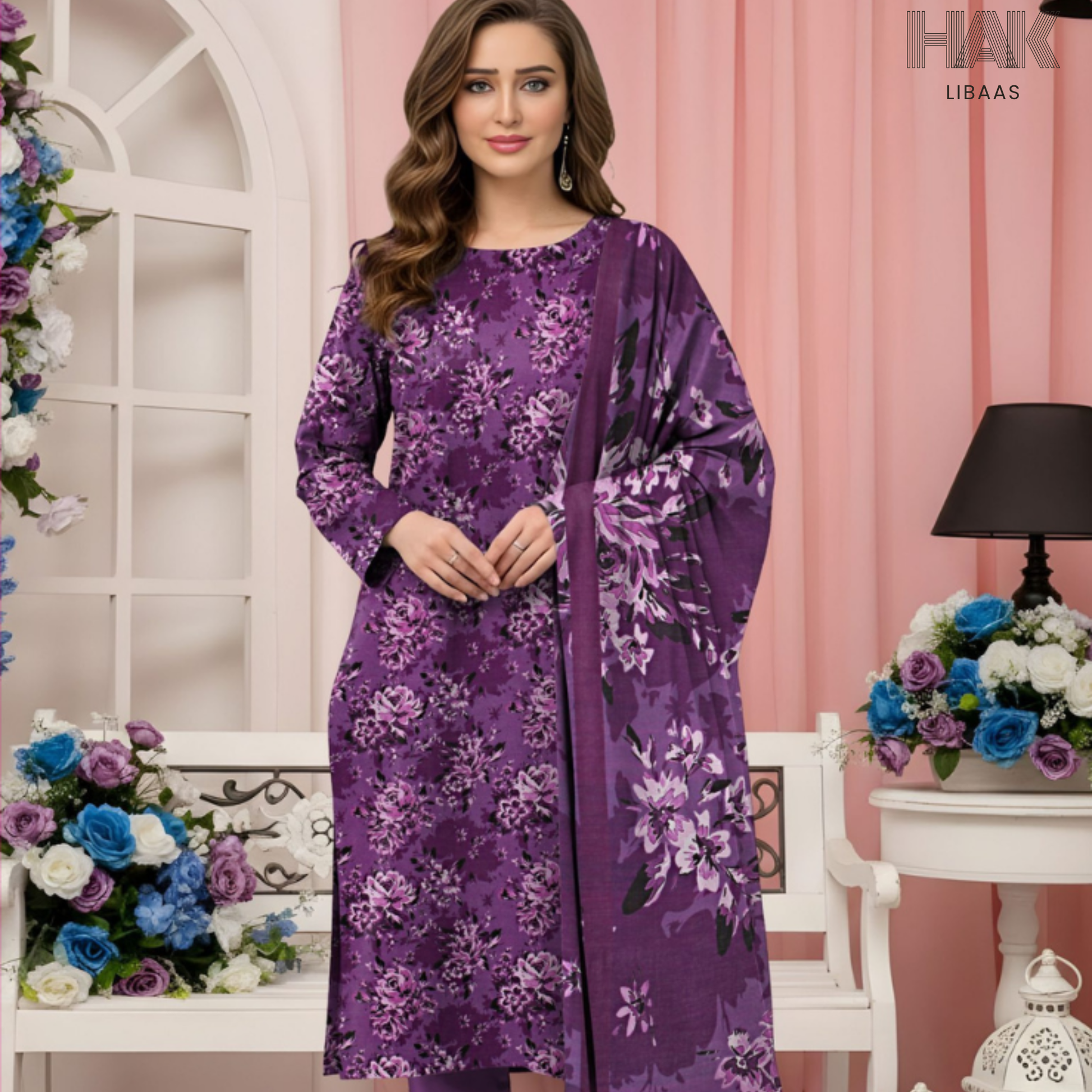 HAK Libaas Digital Printed Lawn Suit with Voile Dupatta HK-237A for Women Pakistan