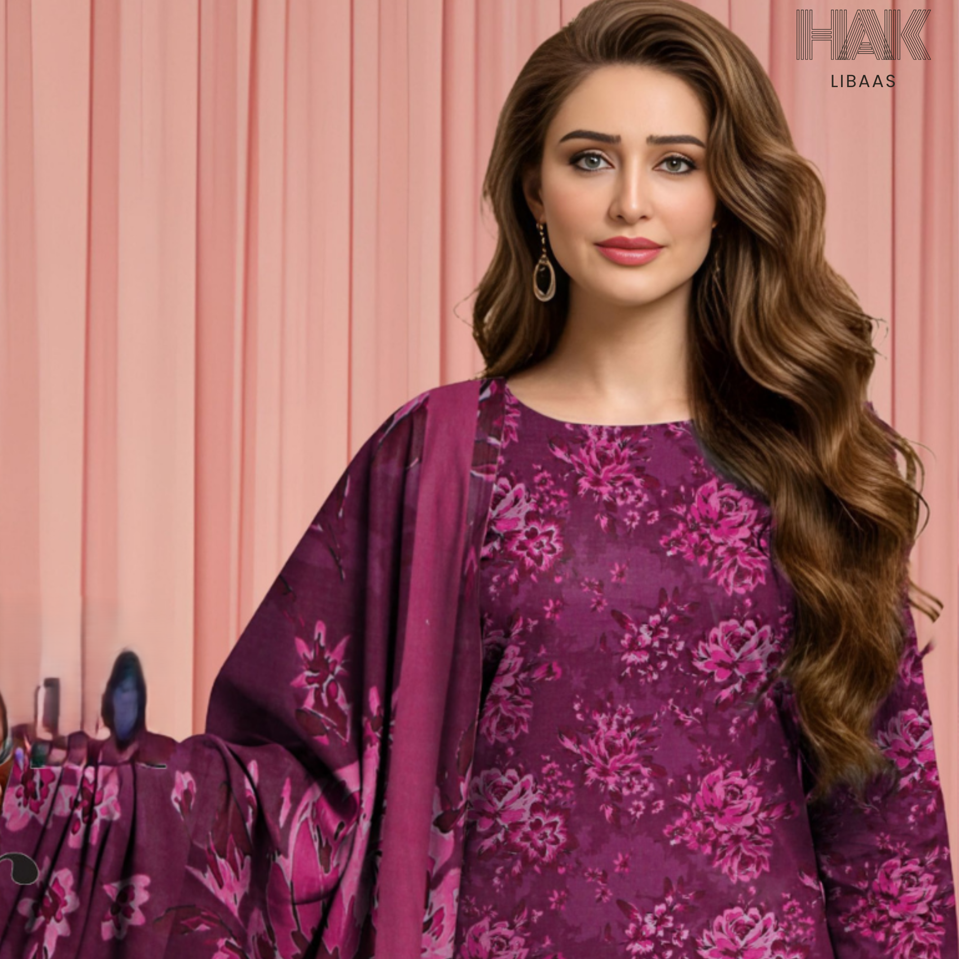 HAK Libaas Digital Printed Lawn Suit with Voile Dupatta HK-237B for Women Pakistan