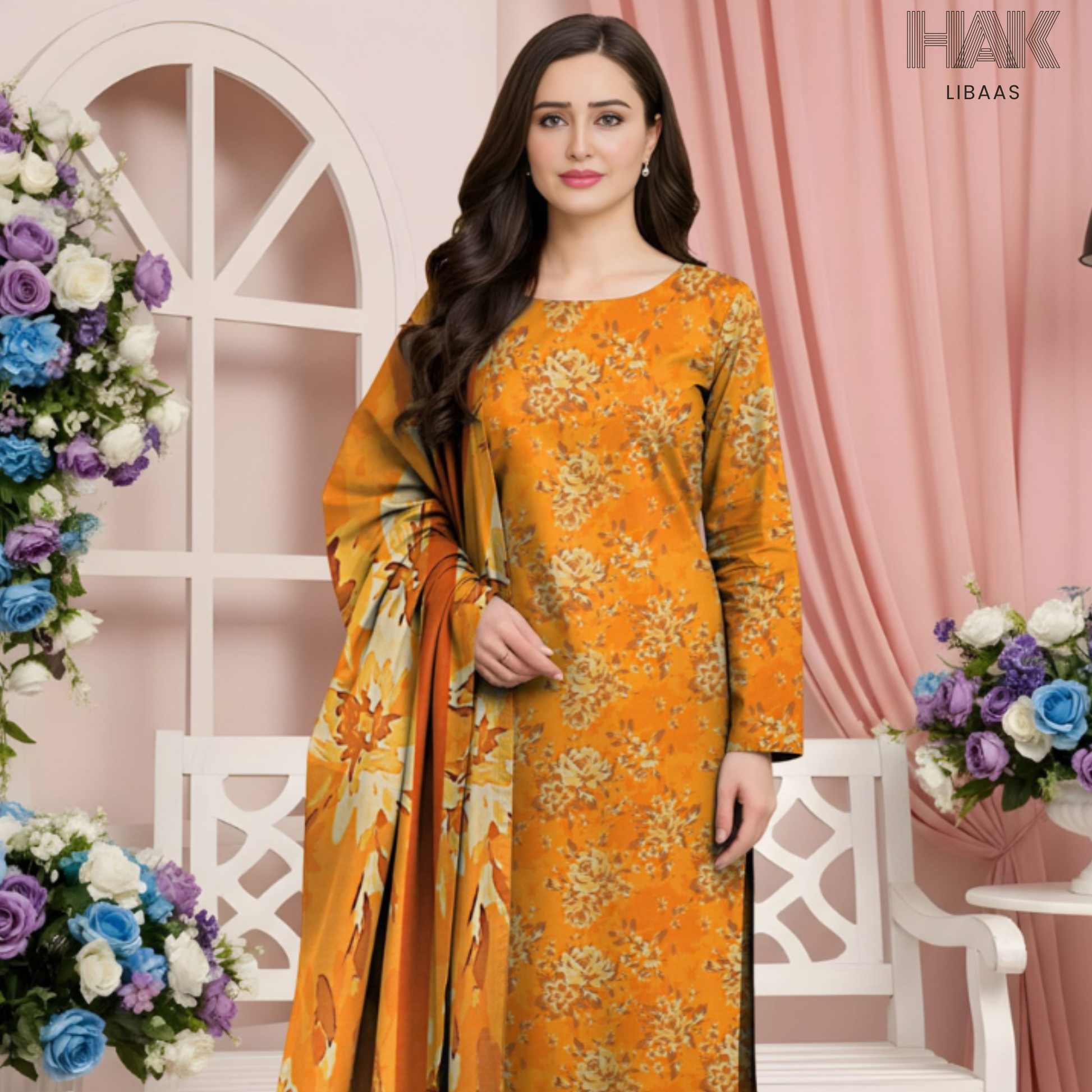 HAK Libaas Digital Printed Lawn Suit with Voile Dupatta HK-237C for Women Pakistan