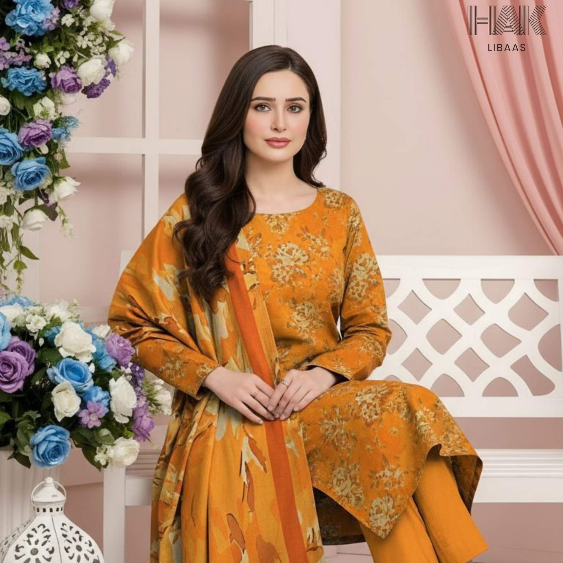 HAK Libaas Digital Printed Lawn Suit with Voile Dupatta HK-237C for Women Pakistan