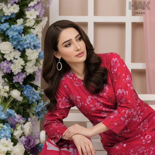 HAK Libaas Digital Printed Lawn Suit with Voile Dupatta HK-237D for Women Pakistan