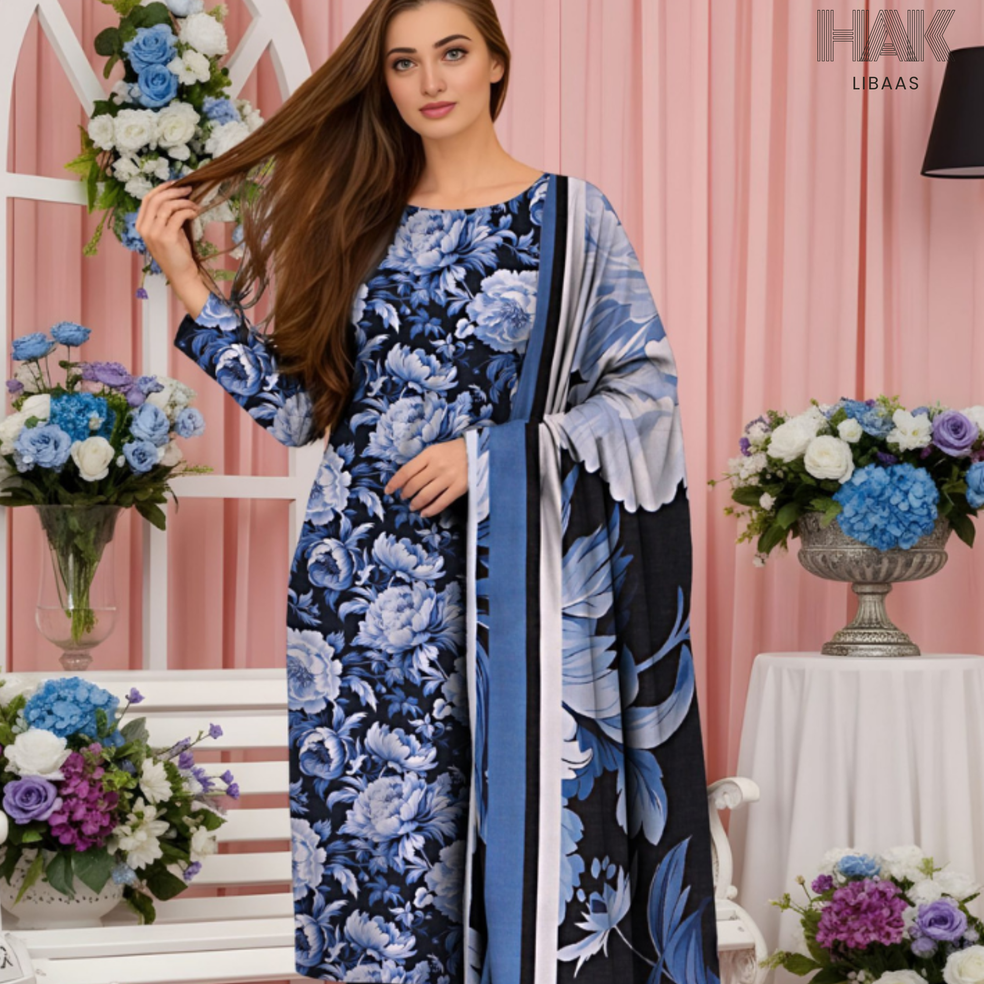 HAK Libaas Digital Printed Lawn Suit with Voile Dupatta HK-237E for Women Pakistan