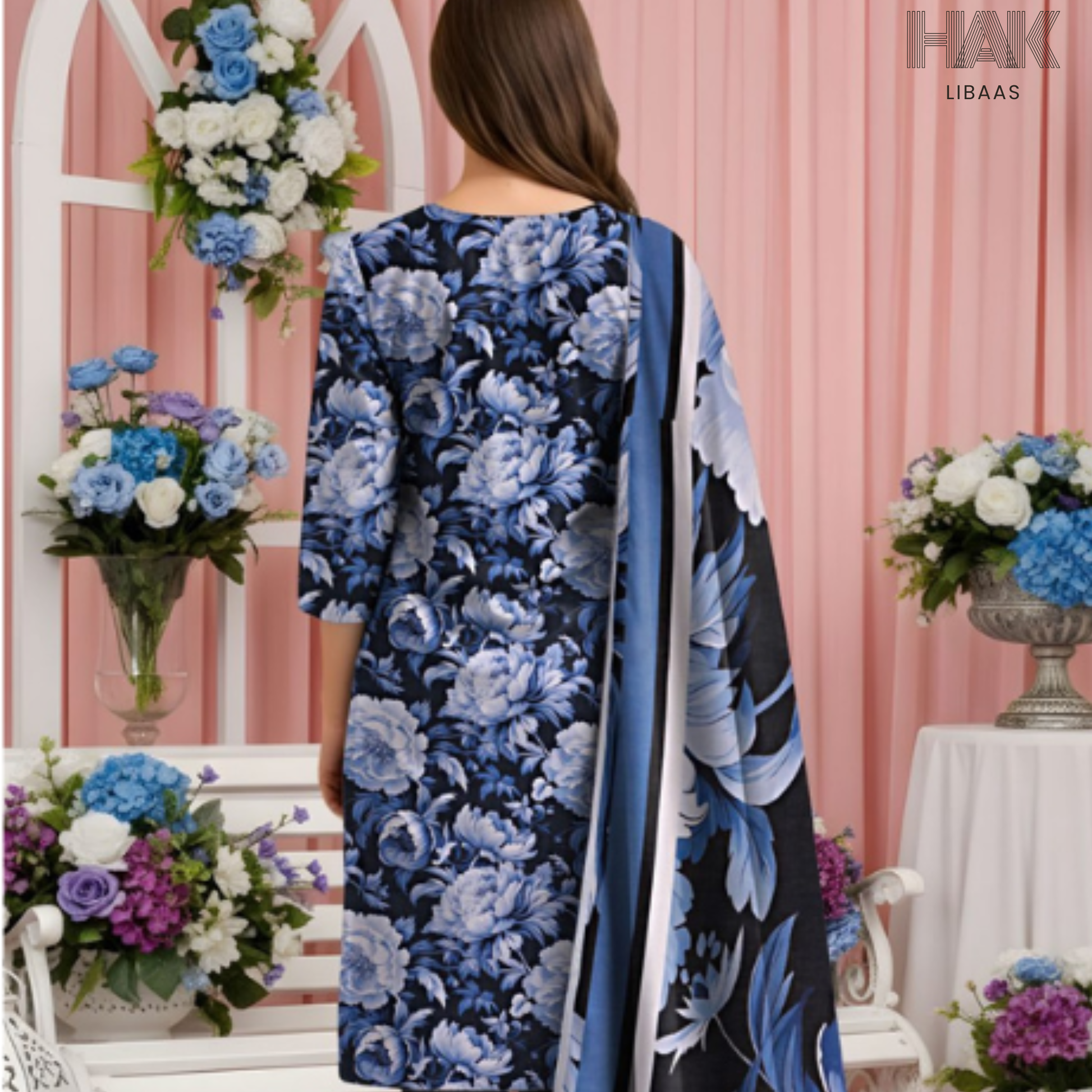 HAK Libaas Digital Printed Lawn Suit with Voile Dupatta HK-237E for Women Pakistan