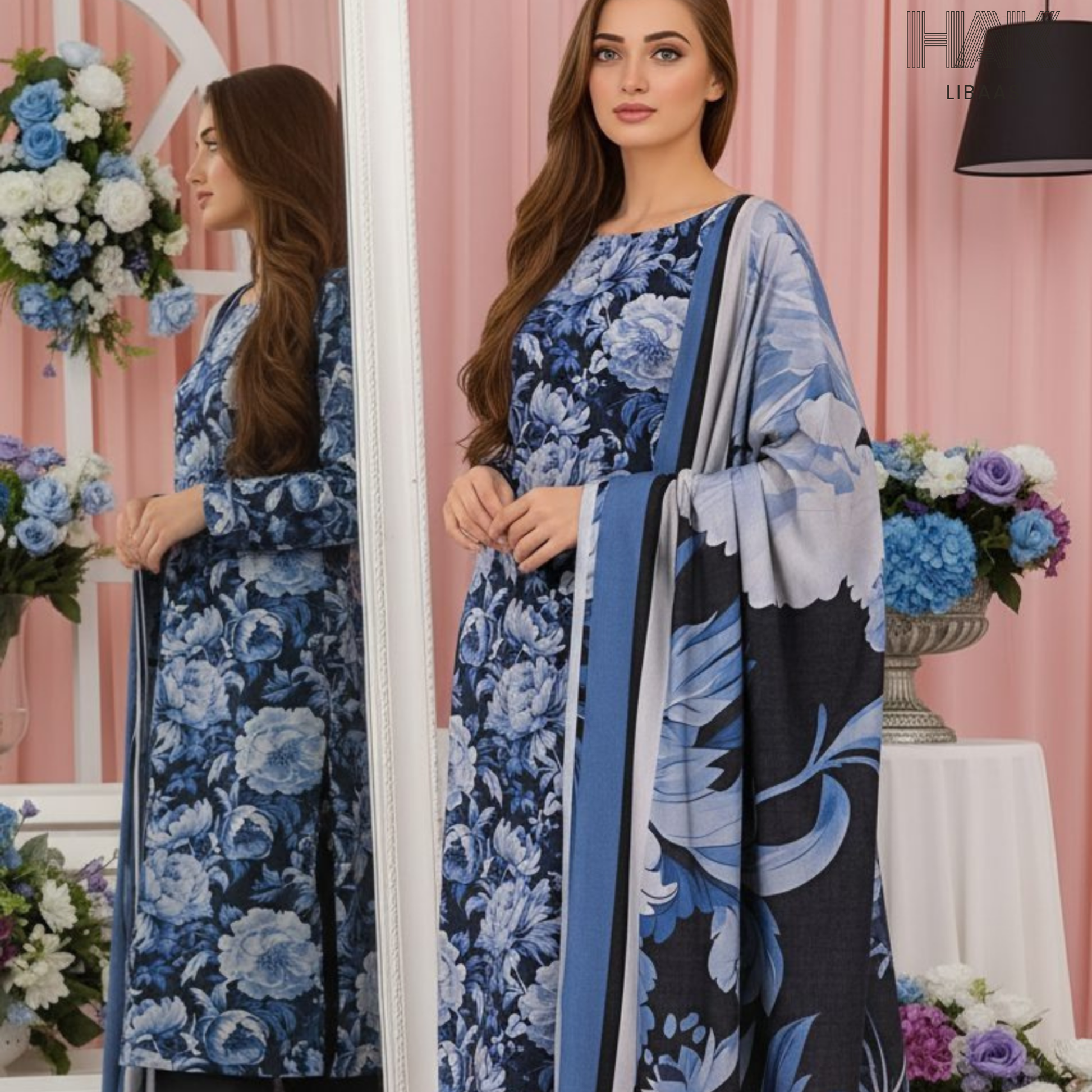 HAK Libaas Digital Printed Lawn Suit with Voile Dupatta HK-237E for Women Pakistan