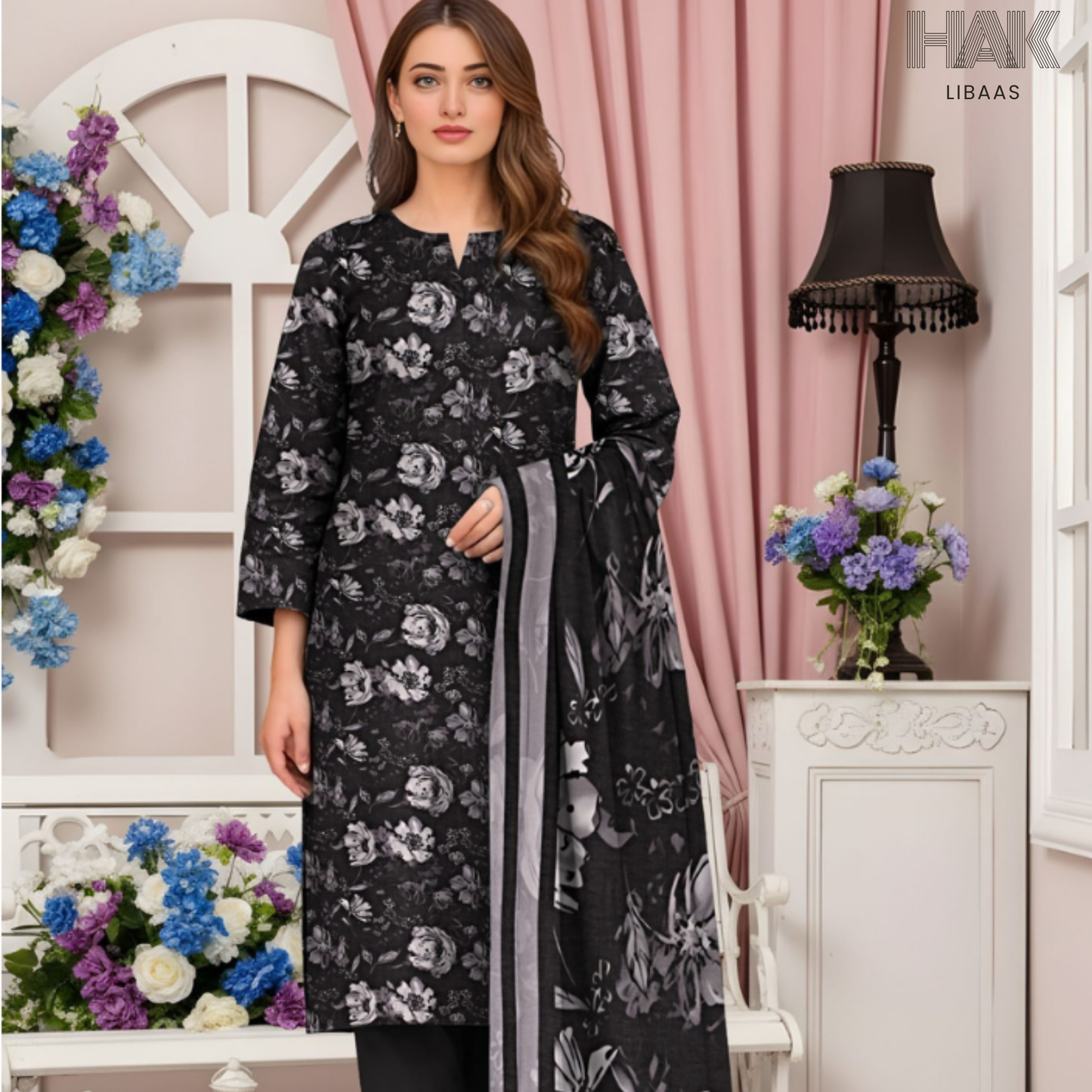 HAK Libaas Digital Printed Lawn Suit with Voile Dupatta HK-237F for Women Pakistan