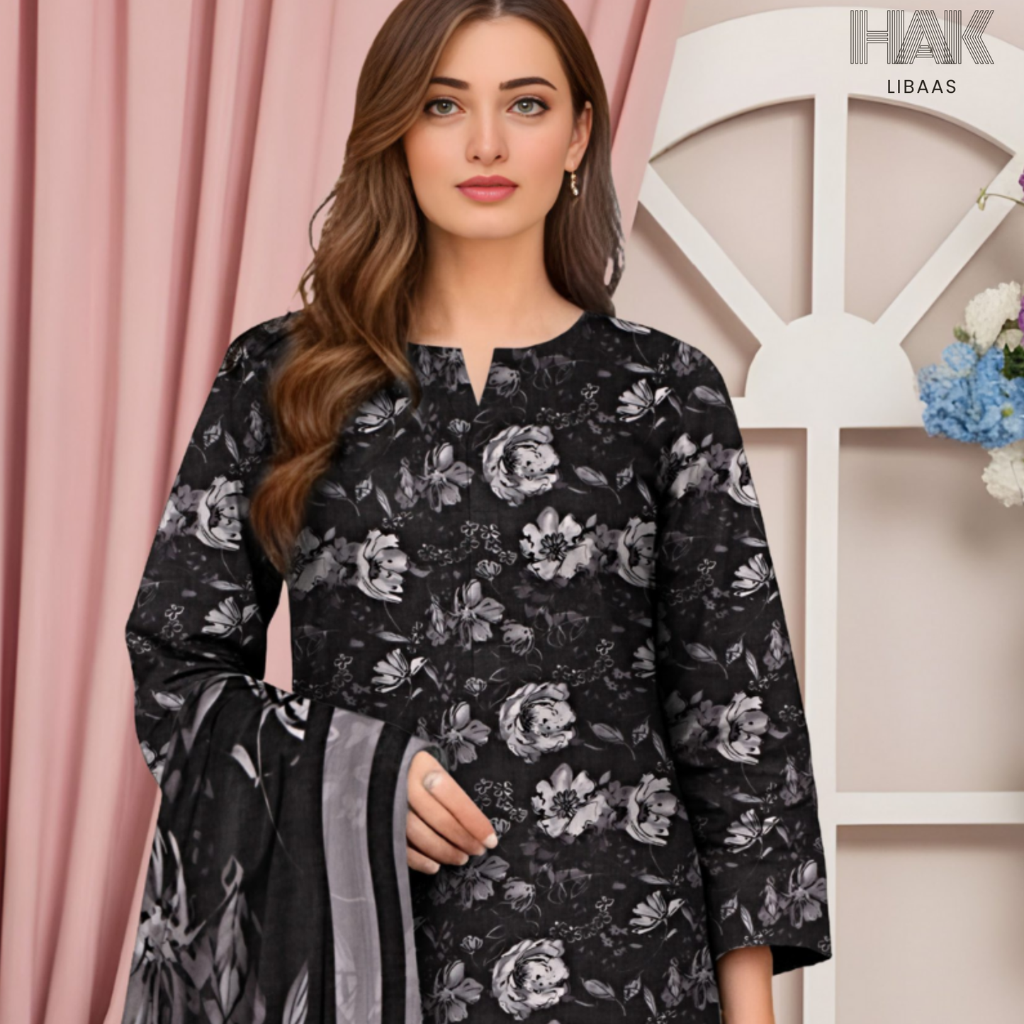 HAK Libaas Digital Printed Lawn Suit with Voile Dupatta HK-237F for Women Pakistan
