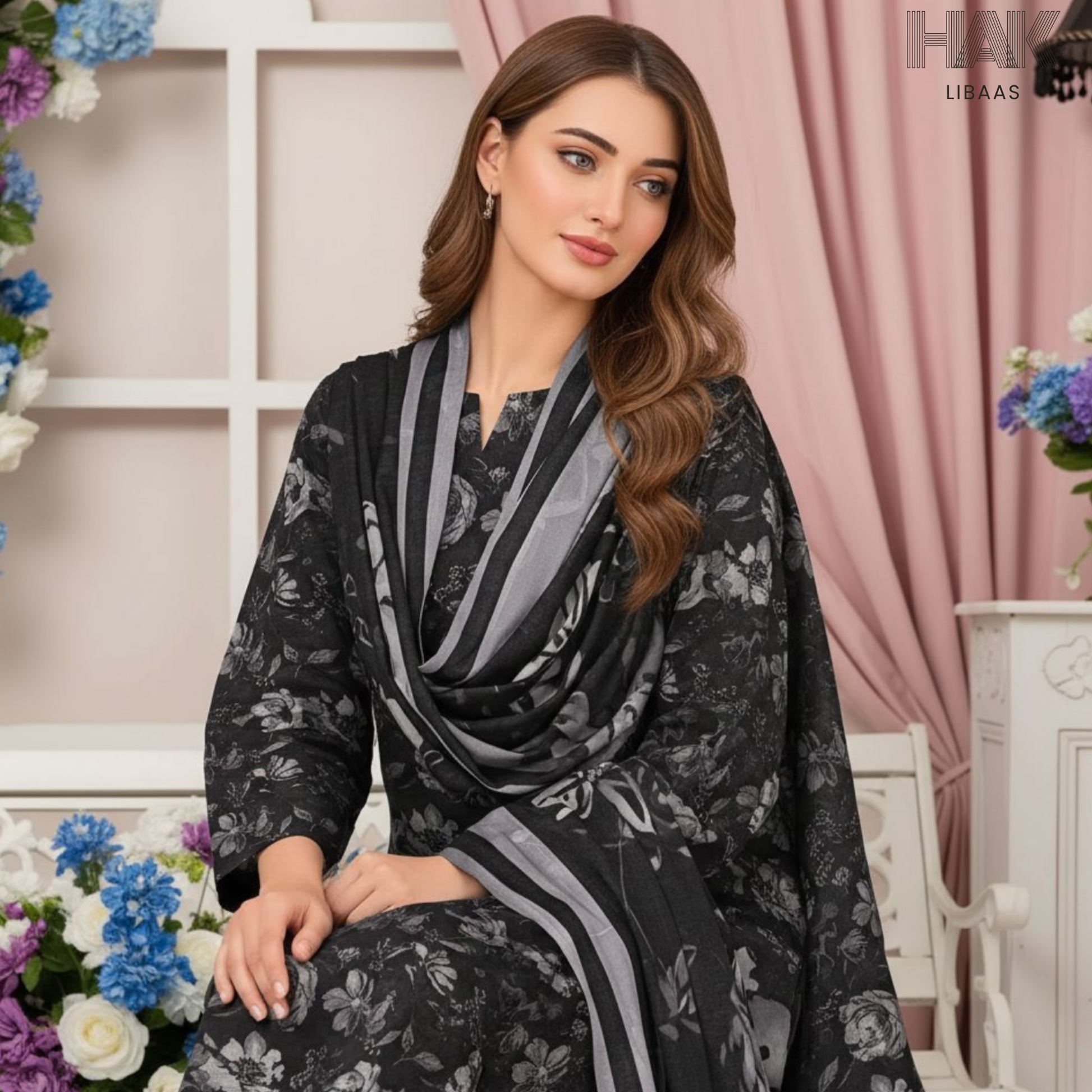 HAK Libaas Digital Printed Lawn Suit with Voile Dupatta HK-237F for Women Pakistan