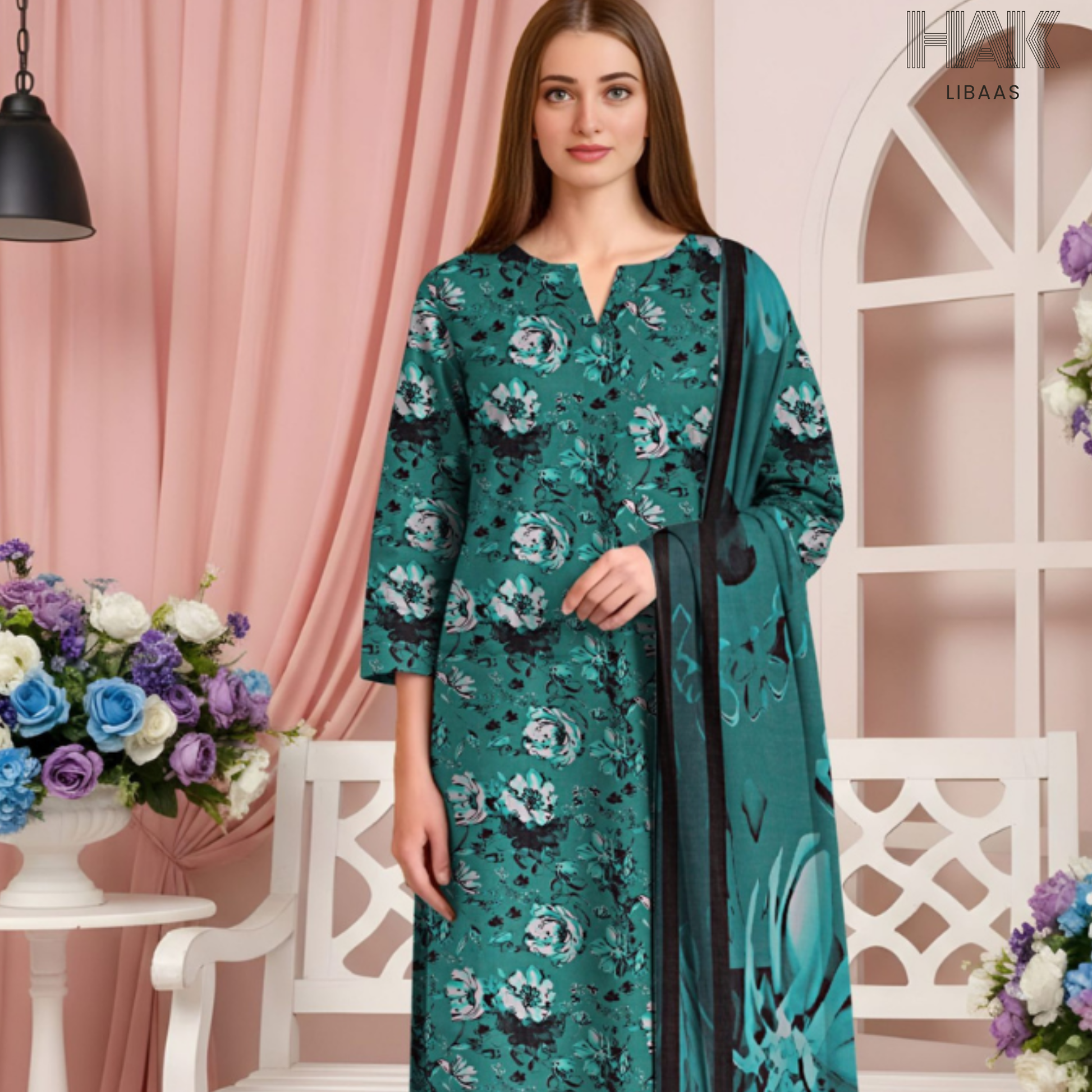 HAK Libaas Digital Printed Lawn Suit with Voile Dupatta HK-237H for Women Pakistan