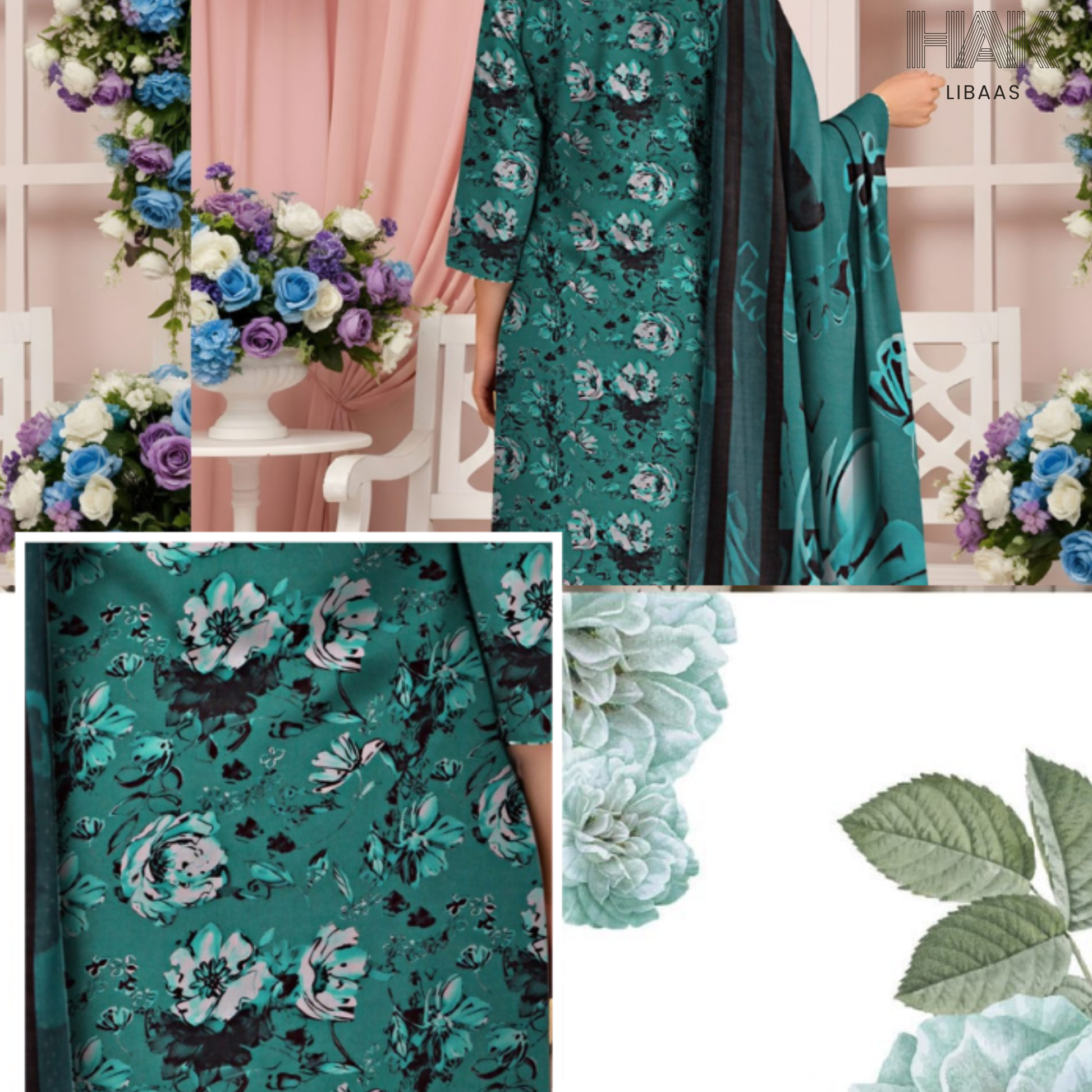 HAK Libaas Digital Printed Lawn Suit with Voile Dupatta HK-237H for Women Pakistan