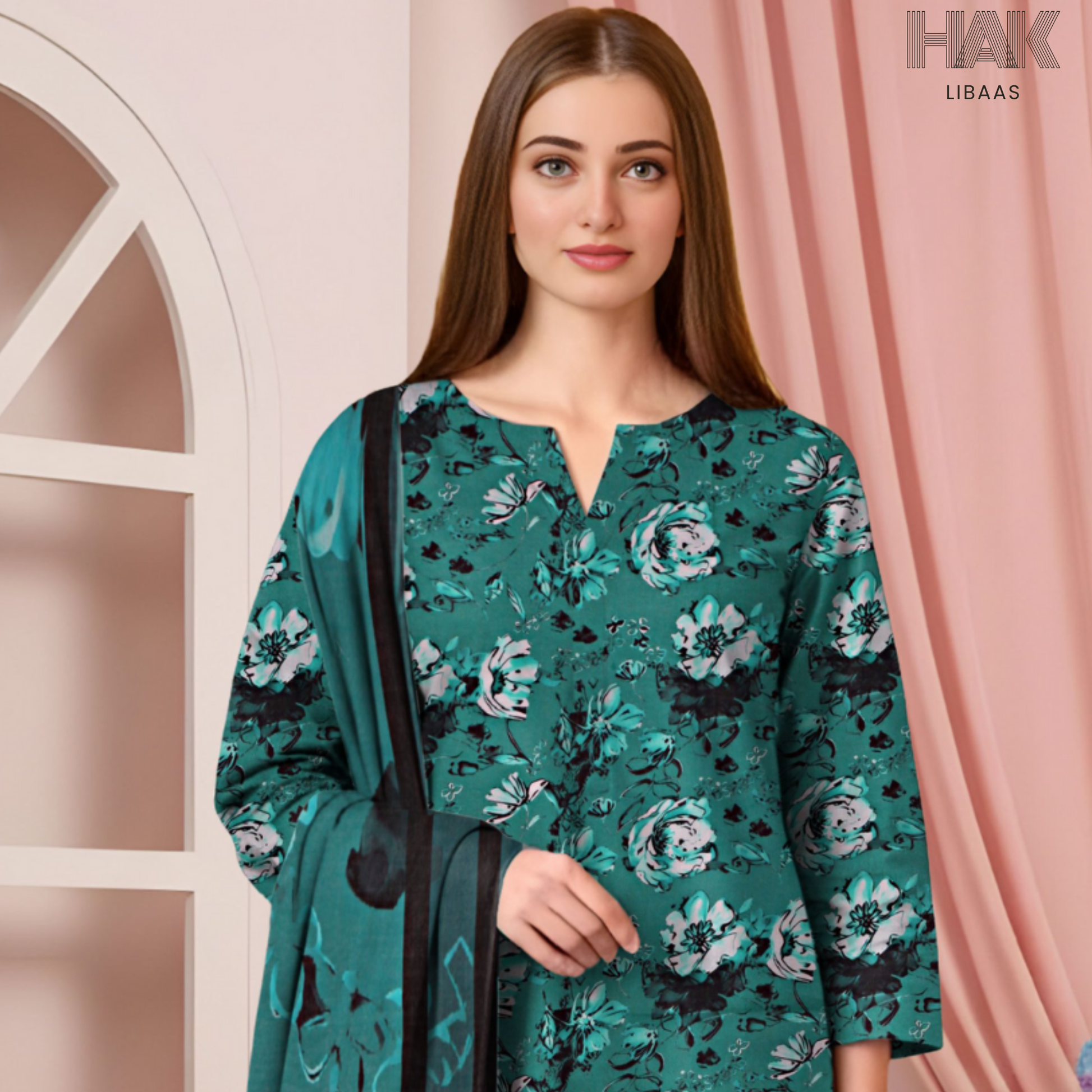 HAK Libaas Digital Printed Lawn Suit with Voile Dupatta HK-237H for Women Pakistan