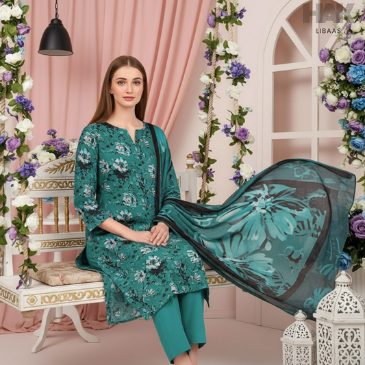HAK Libaas Digital Printed Lawn Suit with Voile Dupatta HK-237H for Women Pakistan