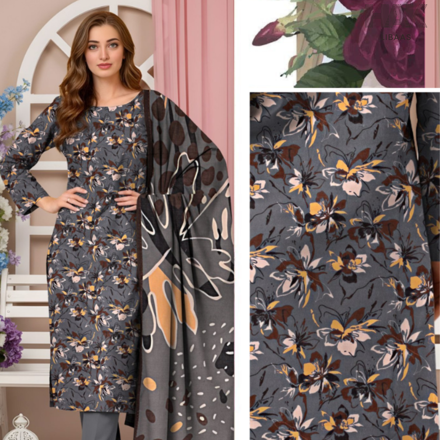 HAK Libaas Digital Printed Lawn Suit with Voile Dupatta HK-237i for Women Pakistan