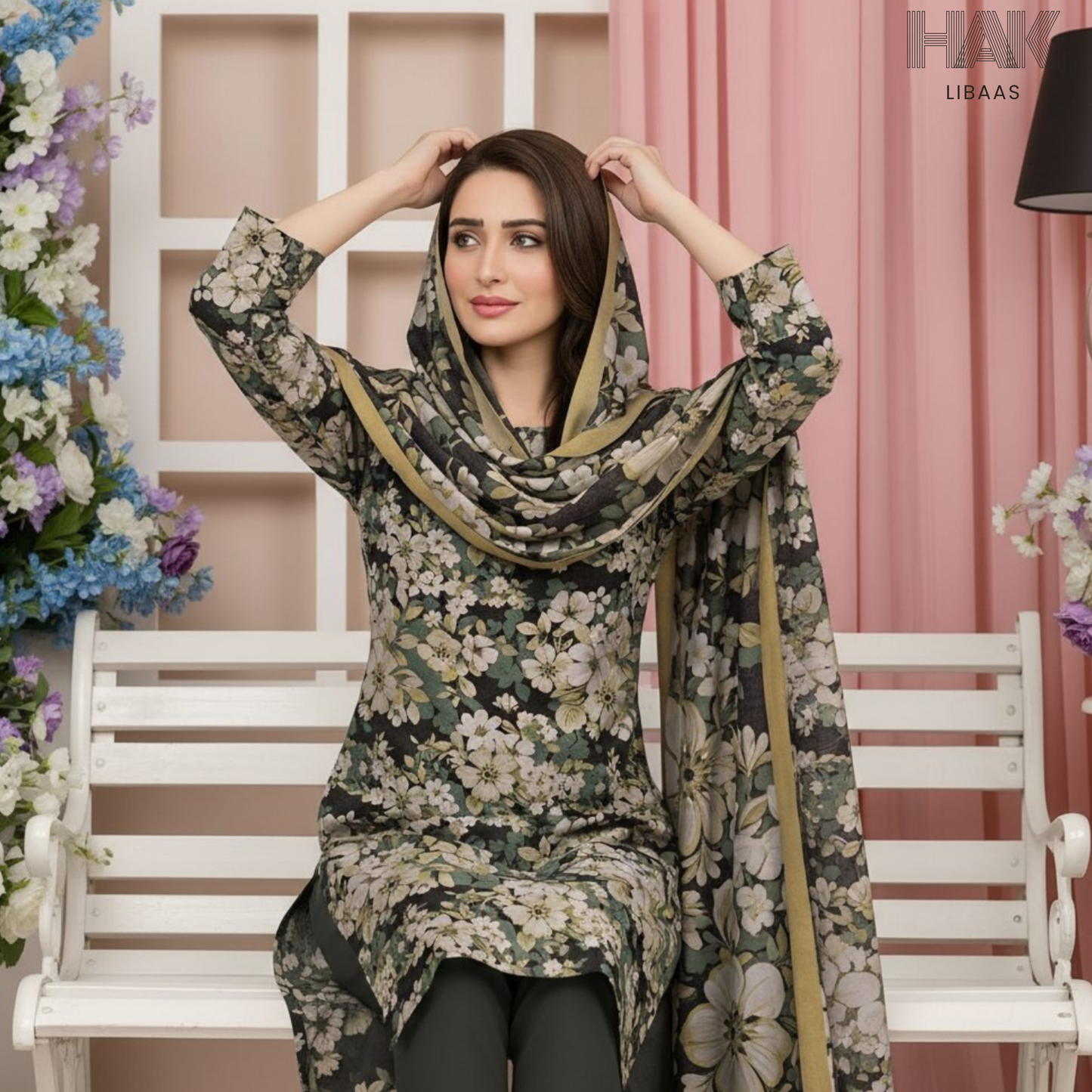 HAK Libaas Digital Printed Lawn Suit with Voile Dupatta HK-237J for Women Pakistan