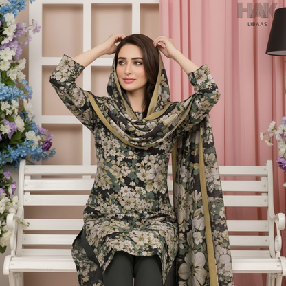 HAK Libaas Digital Printed Lawn Suit with Voile Dupatta HK-237J for Women Pakistan