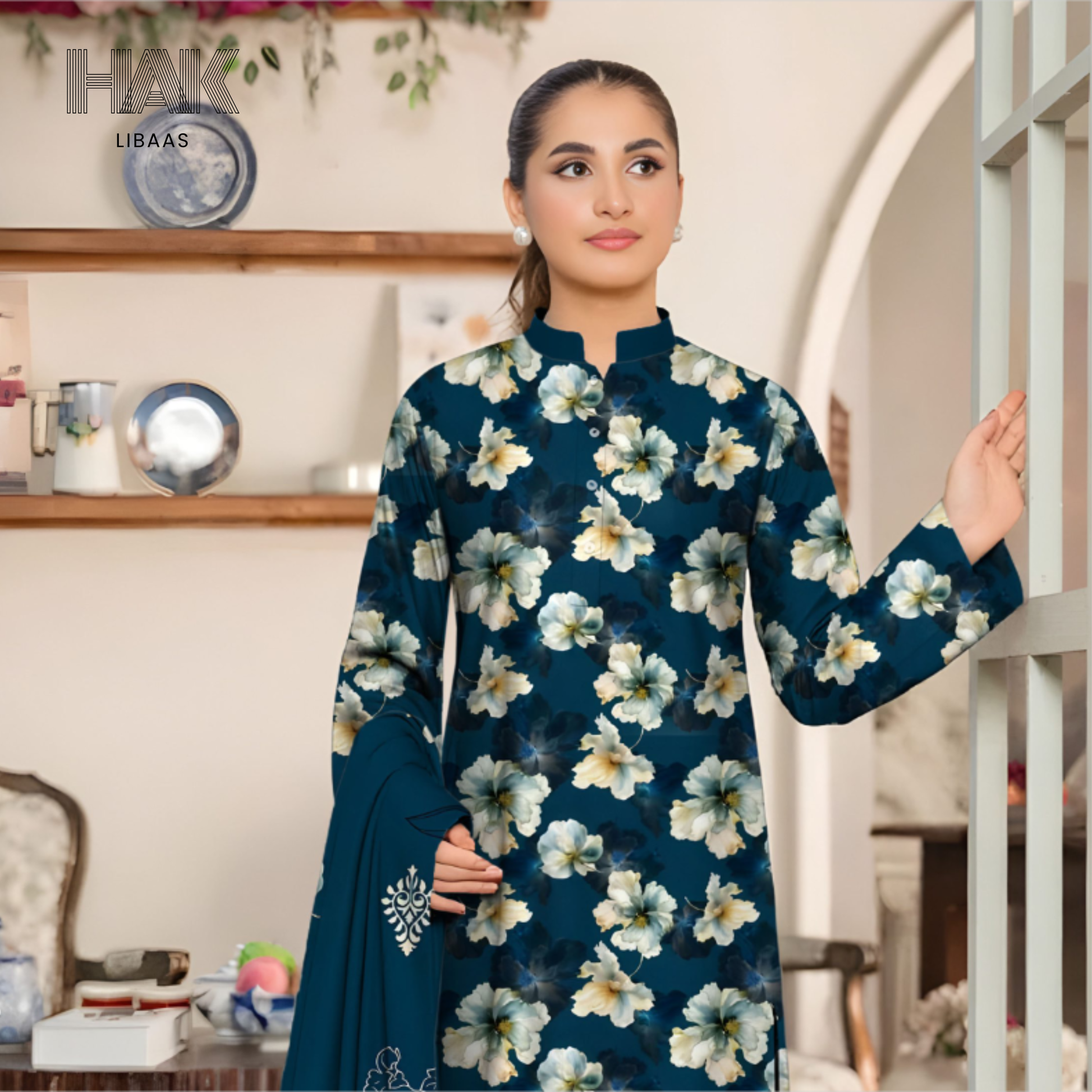 HAK Libaas KA-202A Digital Printed 3 Piece Suit Full Set