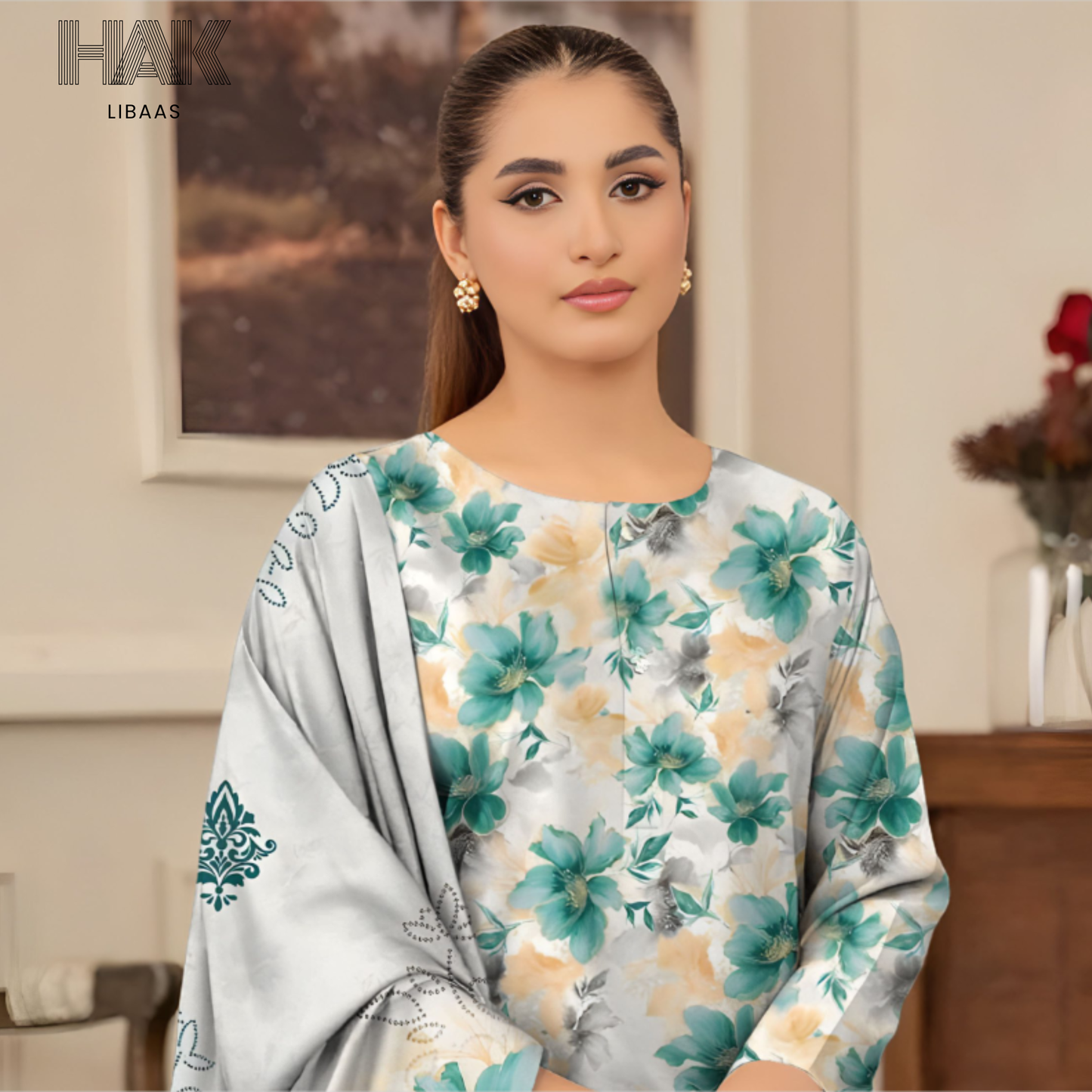 HAK Libaas KA-202B Digital Printed 3 Piece Suit Full Set