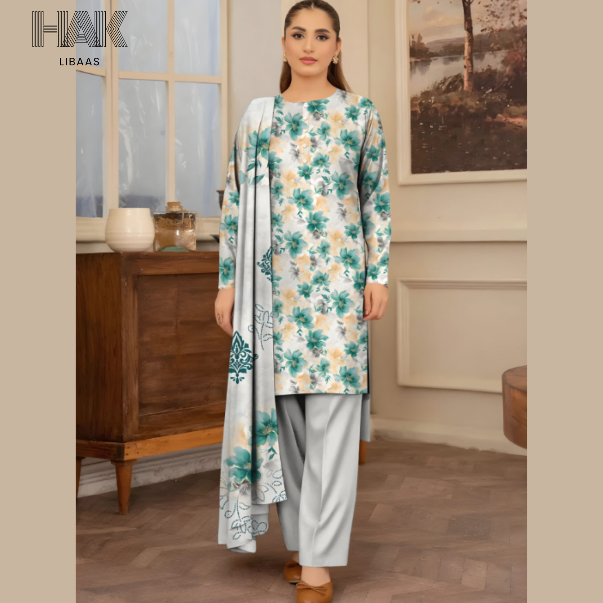 HAK Libaas KA-202B Digital Printed 3 Piece Suit Full Set