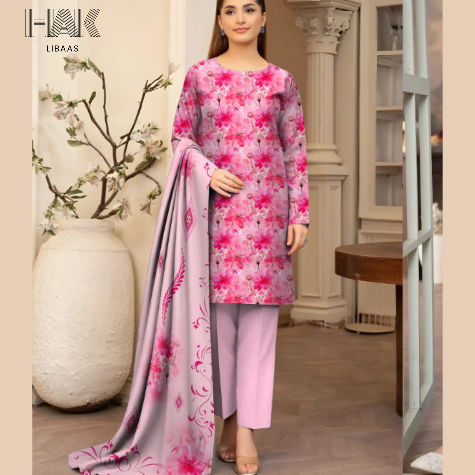 HAK Libaas KA-202C Digital Printed 3 Piece Suit Full Set
