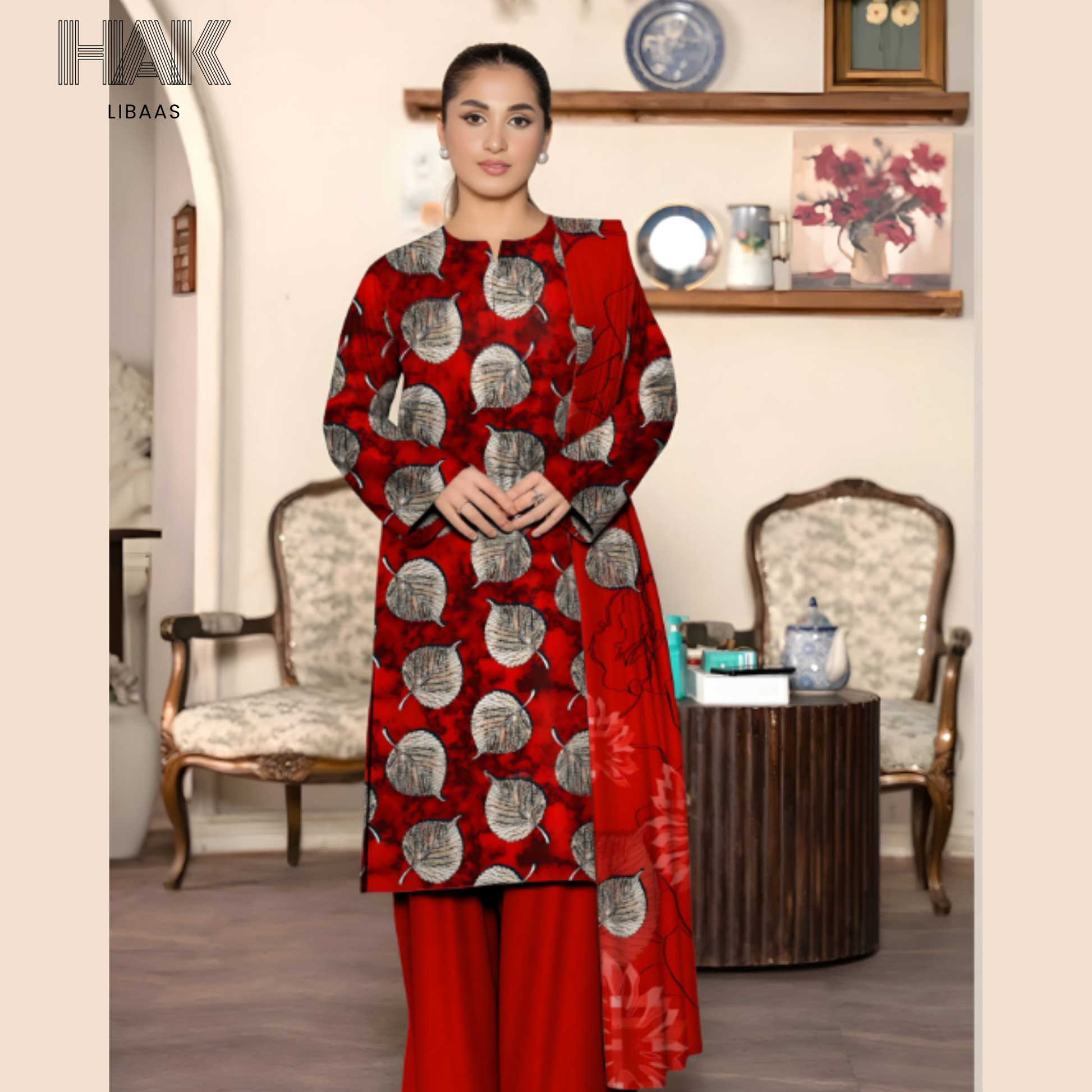 HAK Libaas KA-202D Digital Printed 3 Piece Suit Full Set