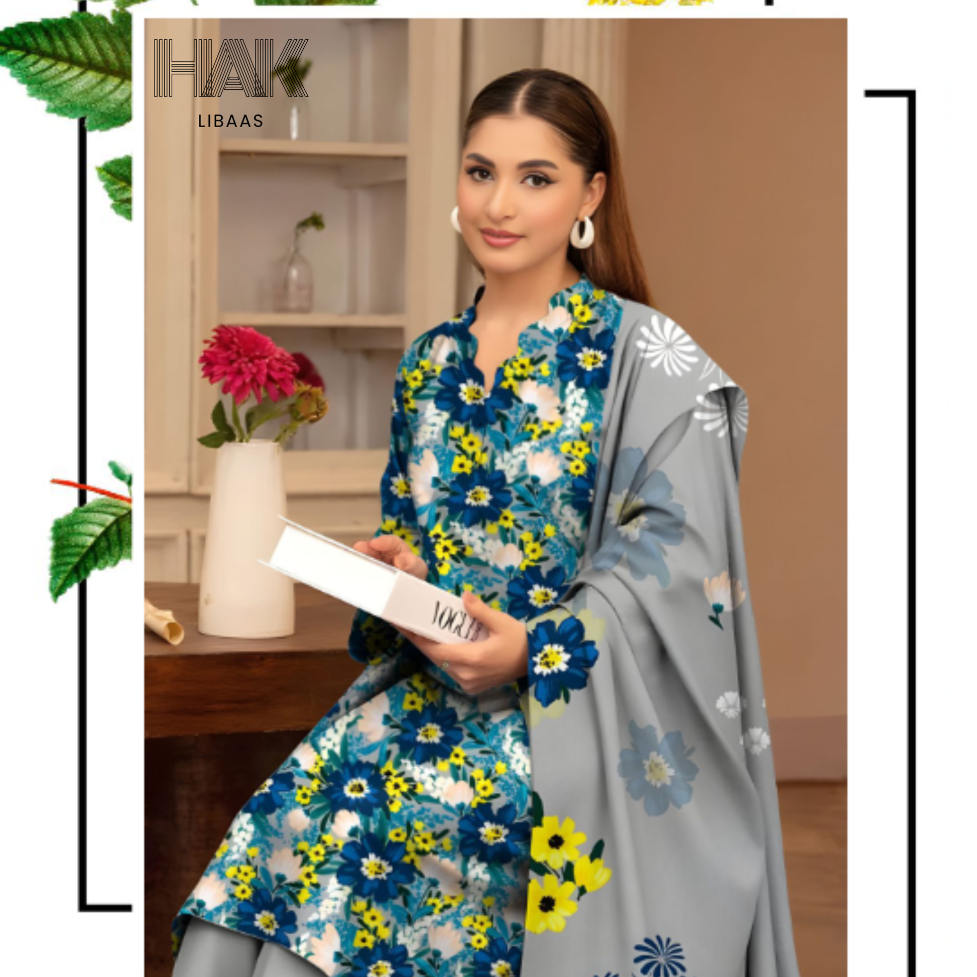 HAK Libaas KA-202E Digital Printed 3 Piece Suit Full Set