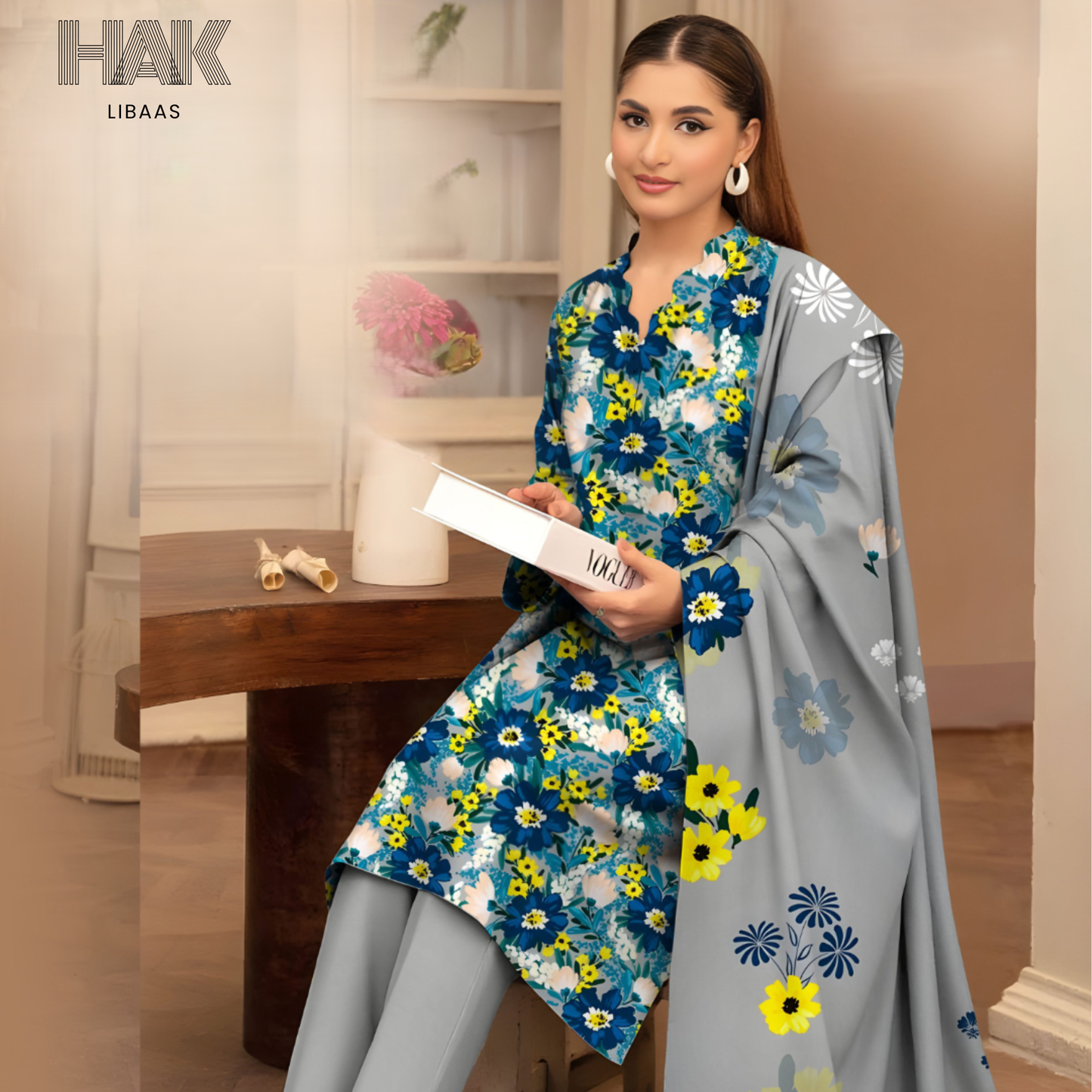 HAK Libaas KA-202E Digital Printed 3 Piece Suit Full Set