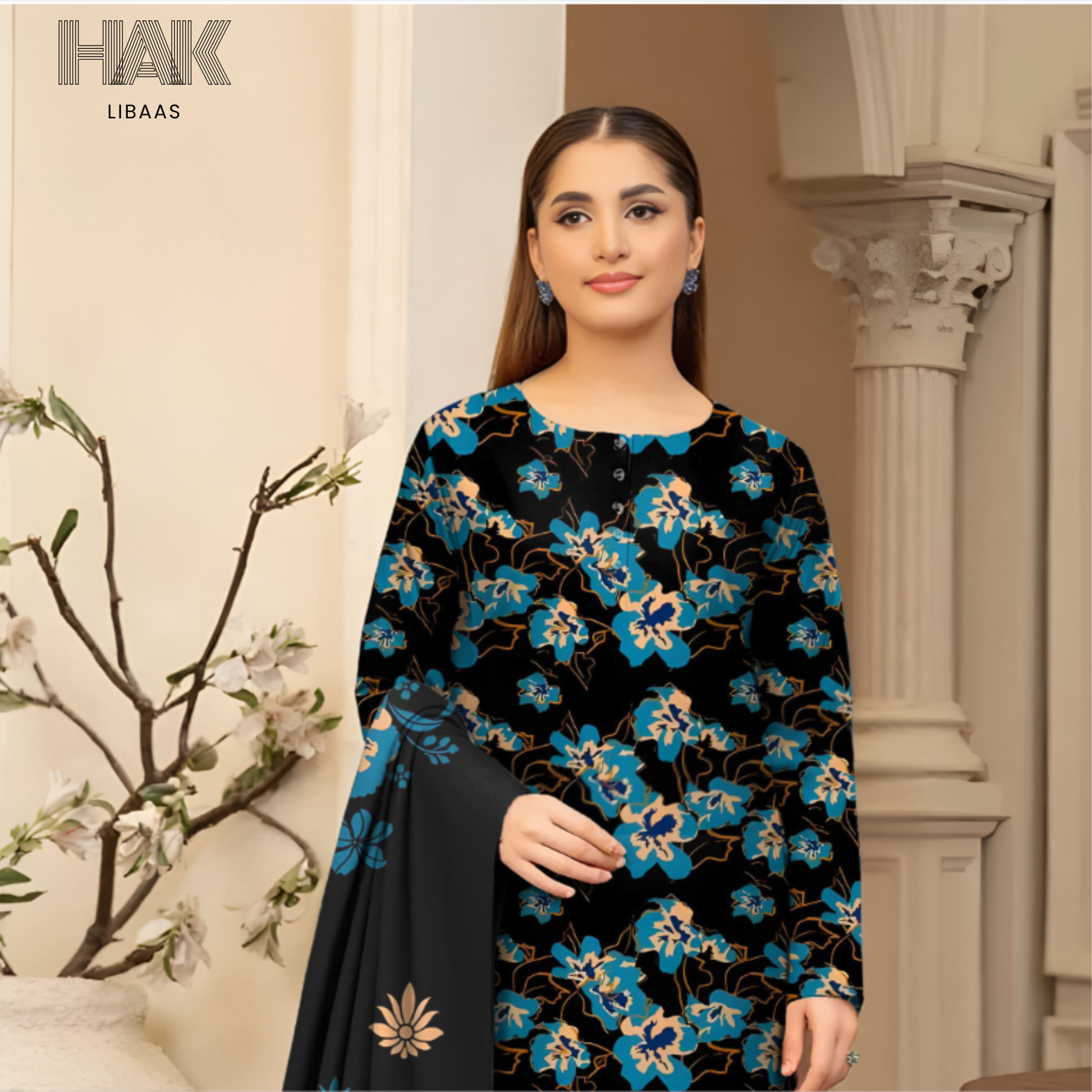 HAK Libaas KA-202F Digital Printed 3 Piece Suit Full Set