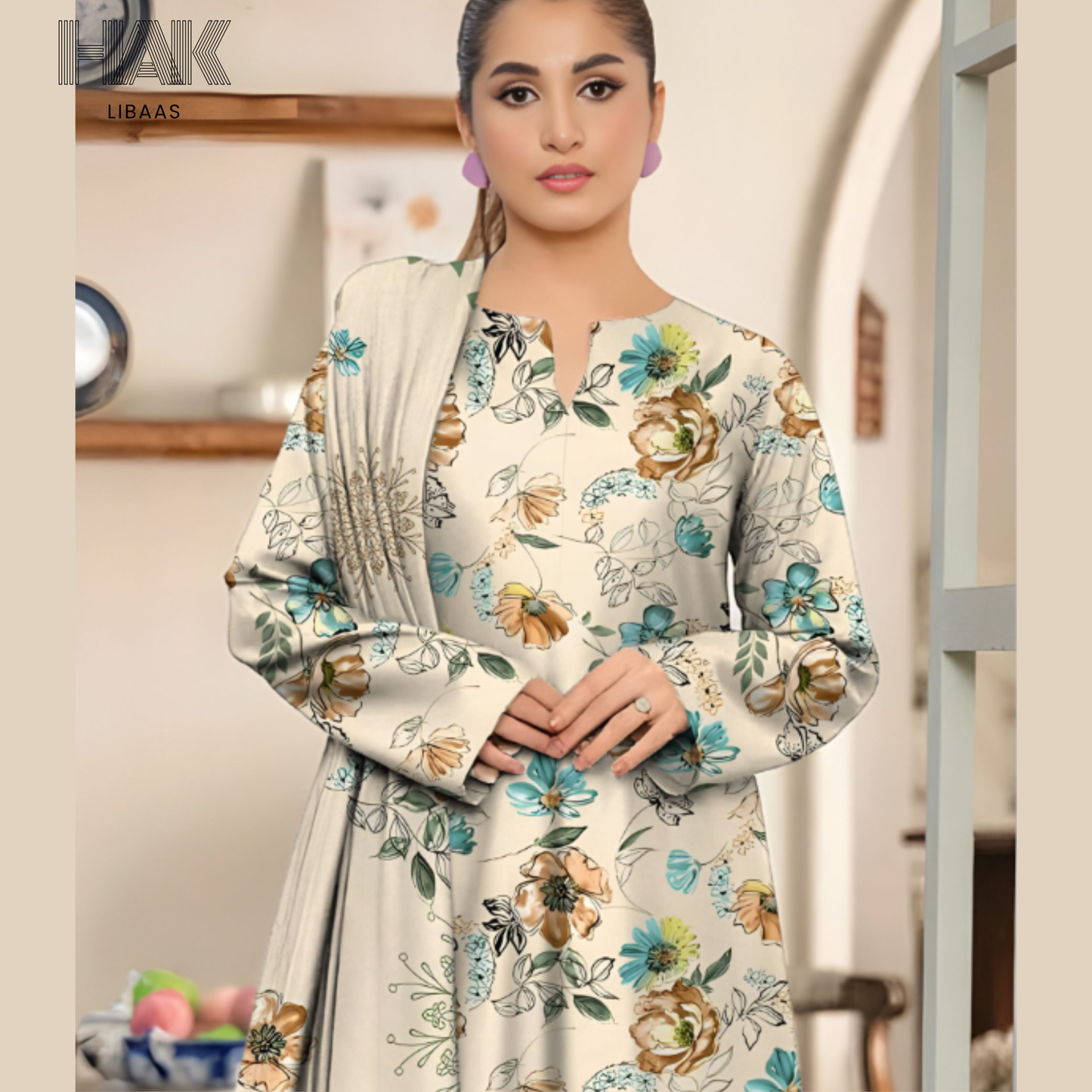 HAK Libaas KA-202I Digital Printed 3 Piece Suit Full Set