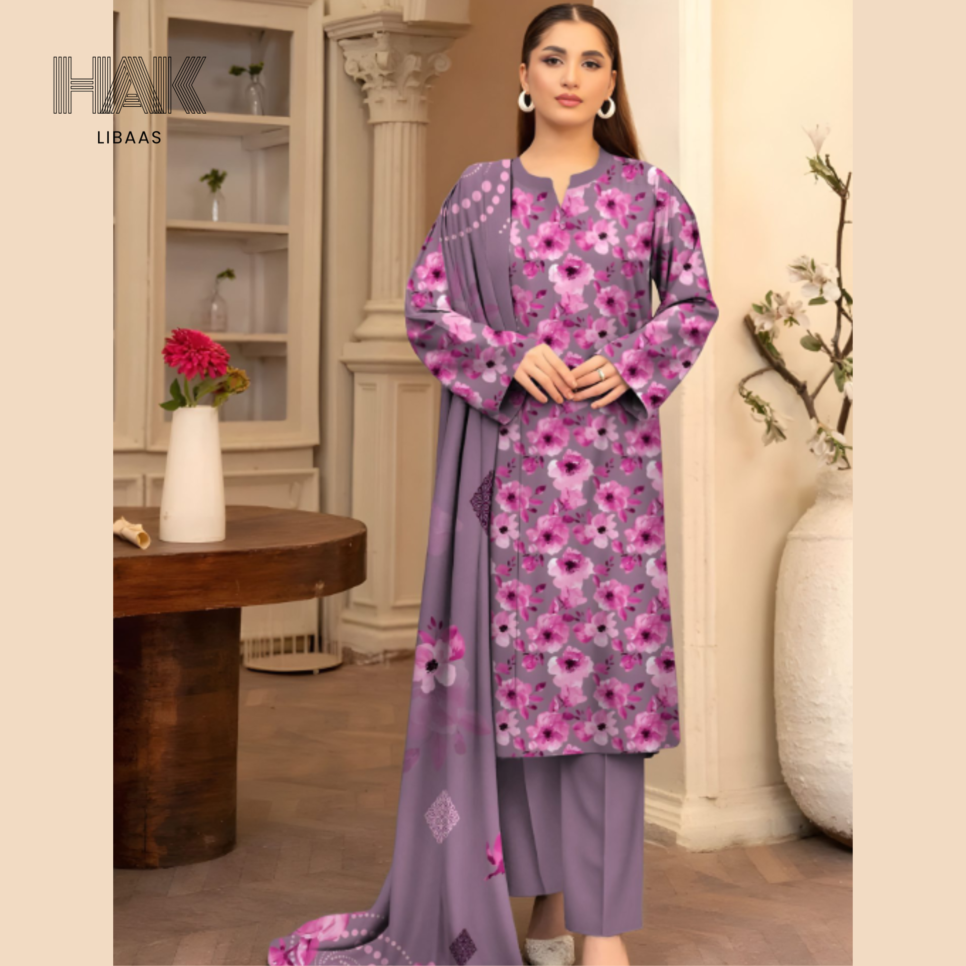 HAK Libaas KA-202J Digital Printed 3 Piece Suit Full Set