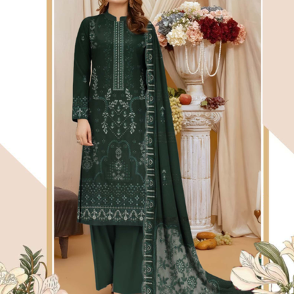 3-piece Dhanak suit with shirt, shawl & trouser by HAK Libaas