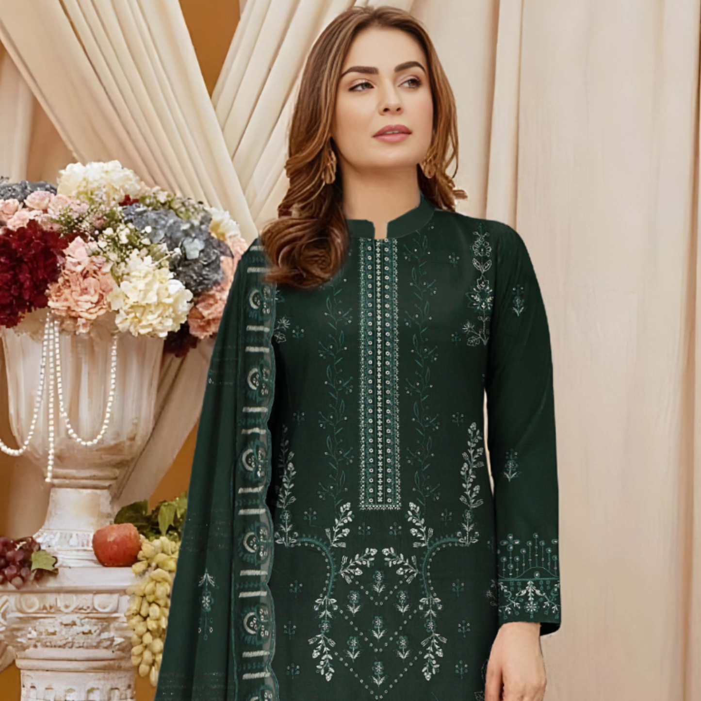 Front view of embroidered Dhanak shirt from HAK Libaas