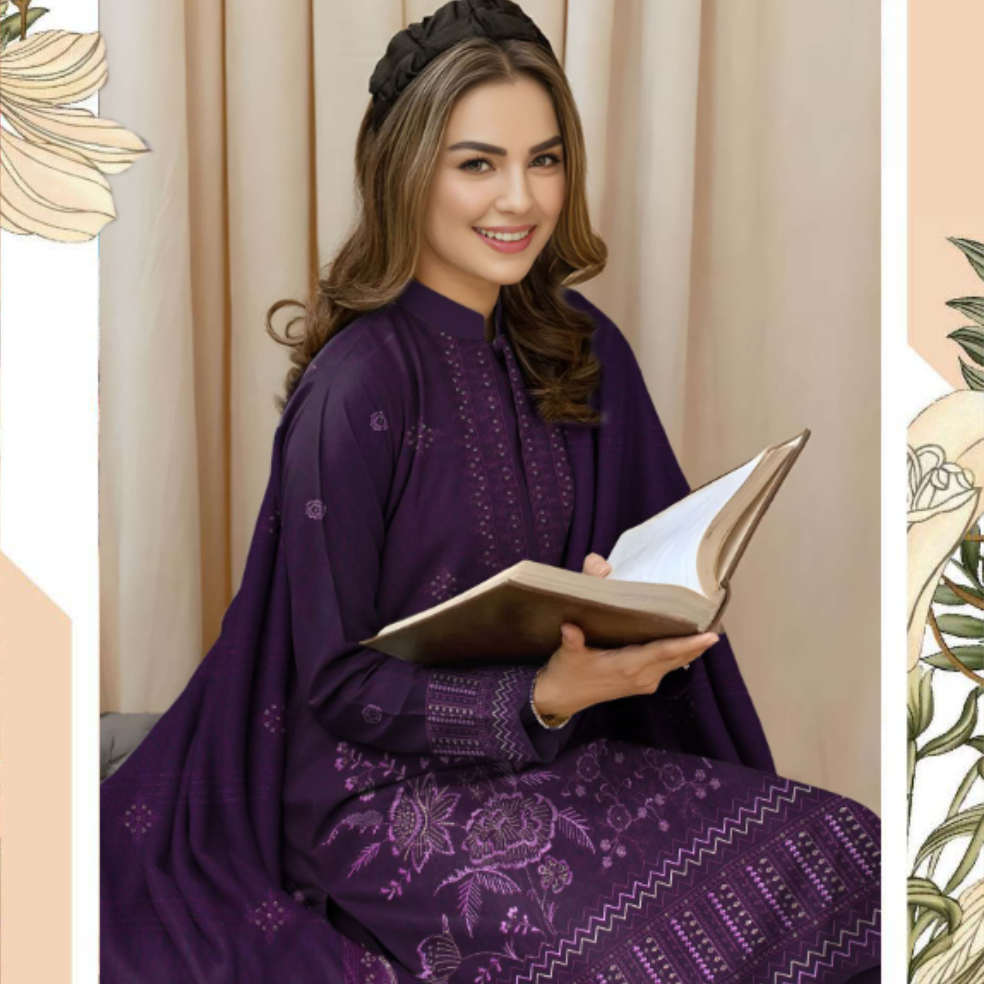 Luxury embroidered Dhanak shawl for winter wear