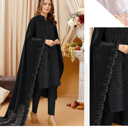 3-piece Dhanak suit with shirt, shawl & trouser by HAK Libaas