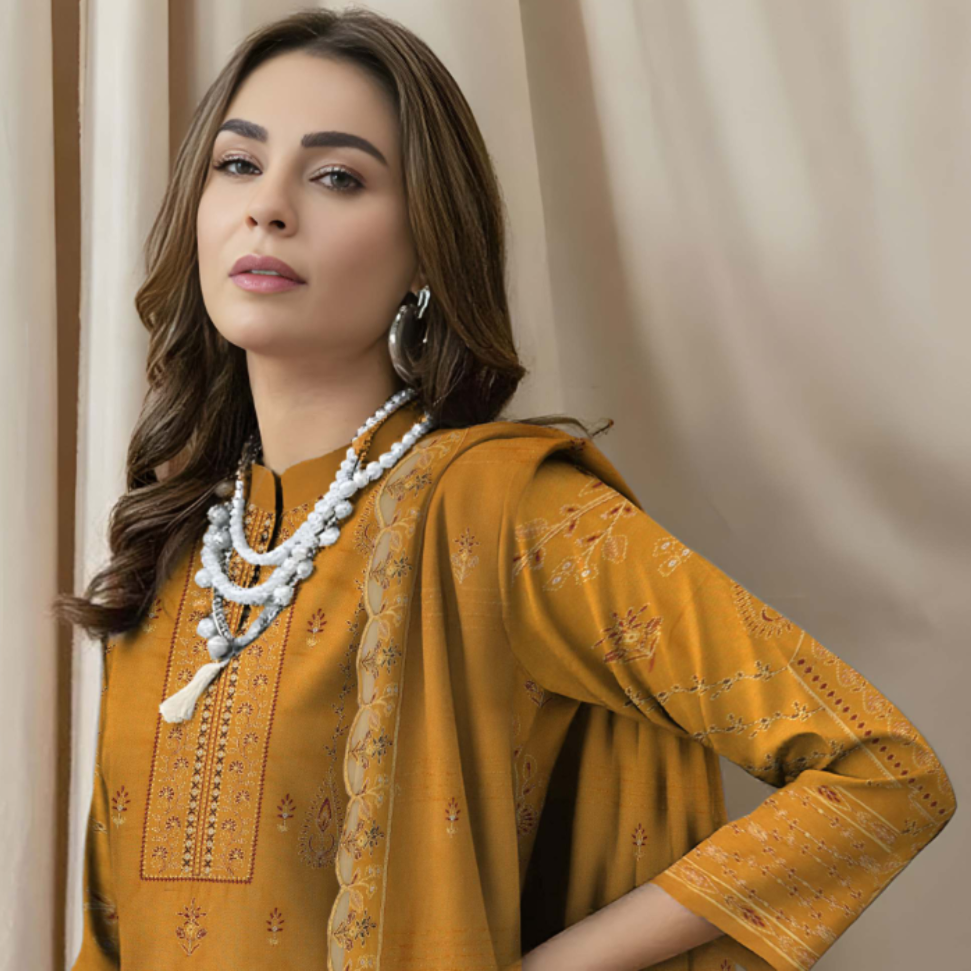 Front view of embroidered Dhanak shirt from HAK Libaas