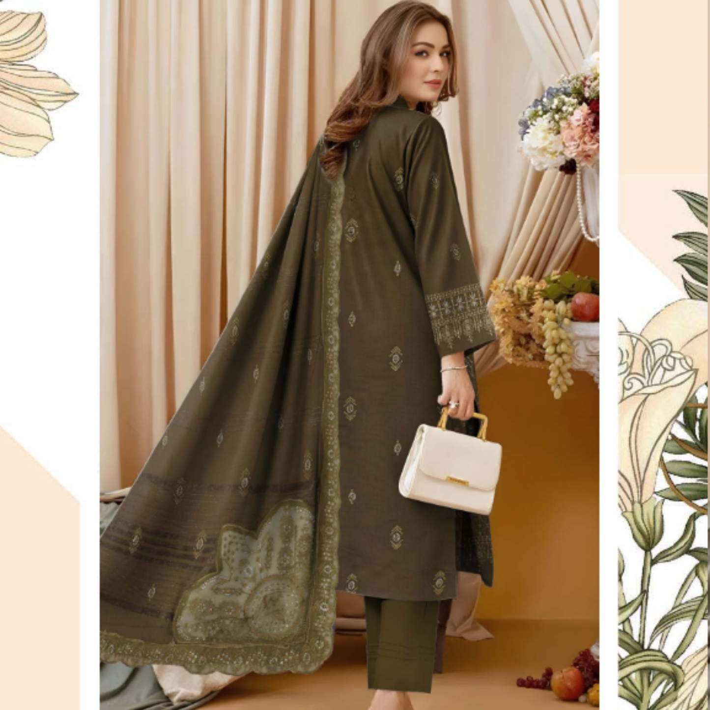 Luxury embroidered Dhanak shawl for winter wear