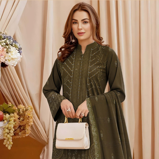 Front view of embroidered Dhanak shirt from HAK Libaas