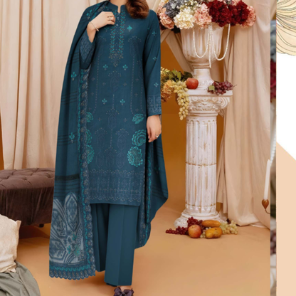 Luxury Embroidered Dhanak 3 Piece Winter Suit NA-07 - HAK Libaas