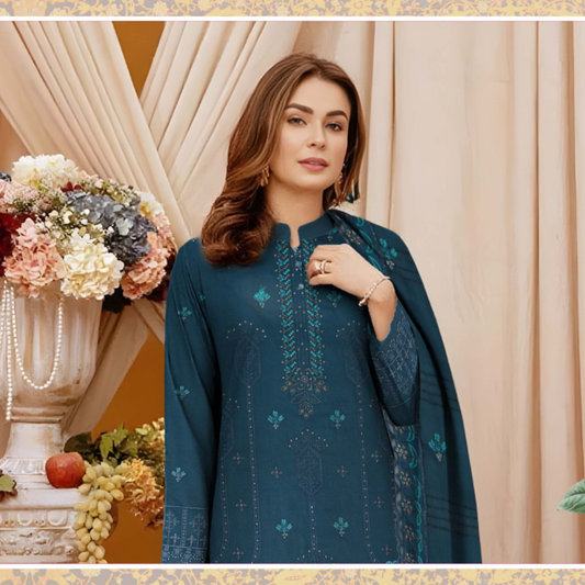 Luxury Embroidered Dhanak 3 Piece Winter Suit NA-07 - HAK Libaas