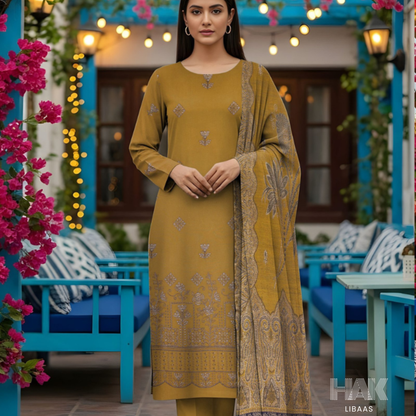 HK-233A 3-Piece Embroidered Winter Suit by HAK Libaas