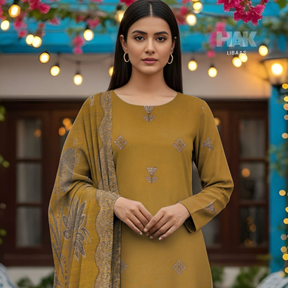 HK-233A 3-Piece Embroidered Winter Suit by HAK Libaas