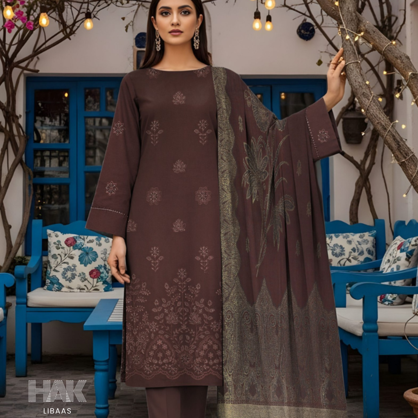 HK-233B 3-Piece Embroidered Winter Suit by HAK Libaas