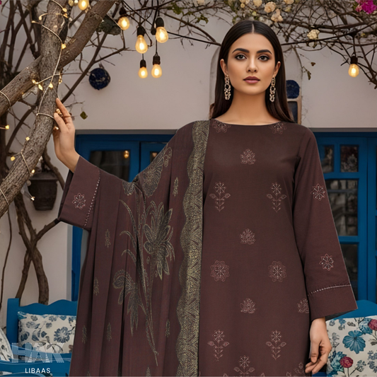 HK-233B 3-Piece Embroidered Winter Suit by HAK Libaas