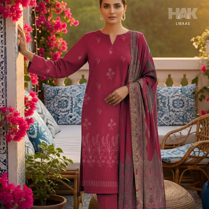 HK-233C 3-Piece Embroidered Winter Suit by HAK Libaas