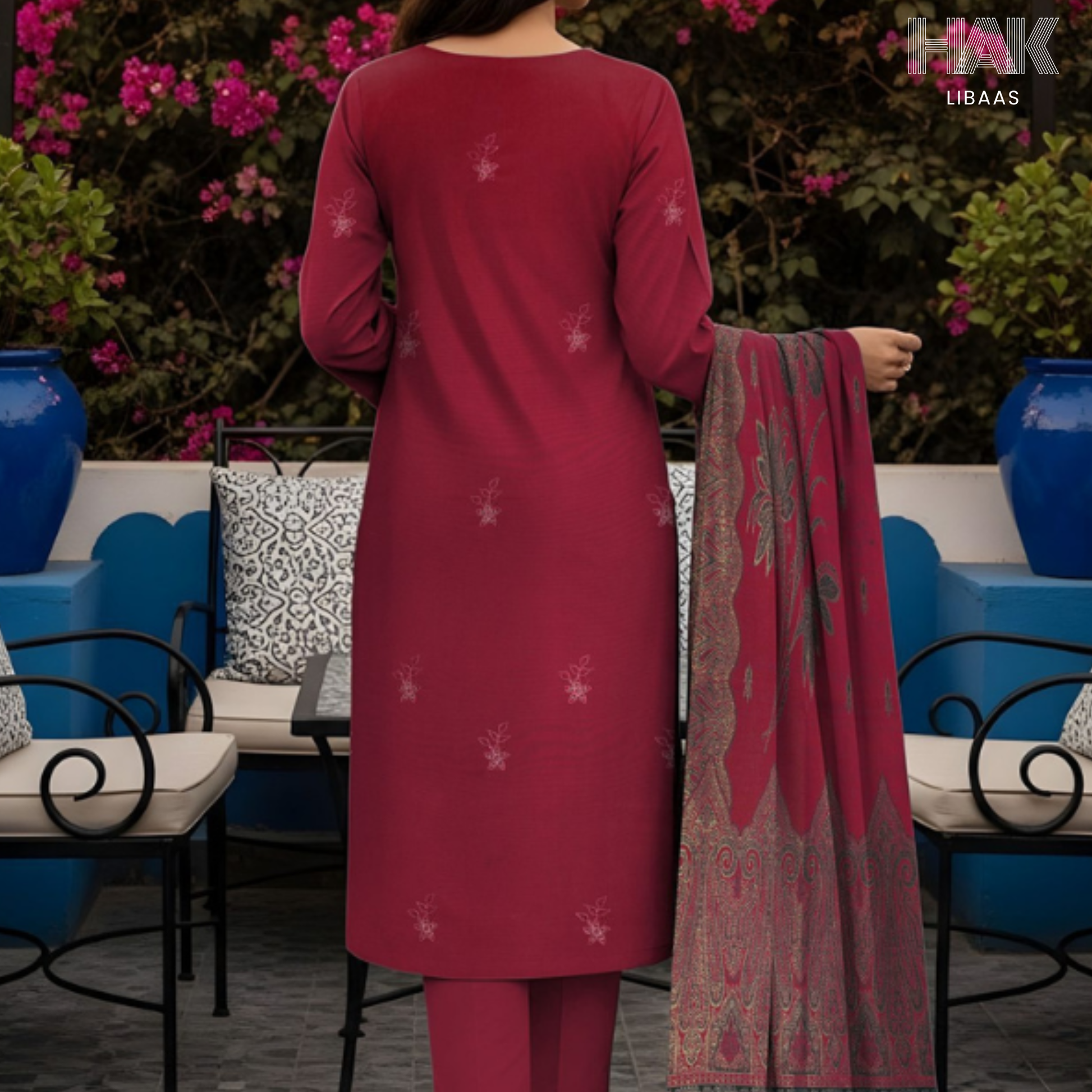 HK-233C 3-Piece Embroidered Winter Suit by HAK Libaas