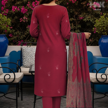 HK-233C 3-Piece Embroidered Winter Suit by HAK Libaas