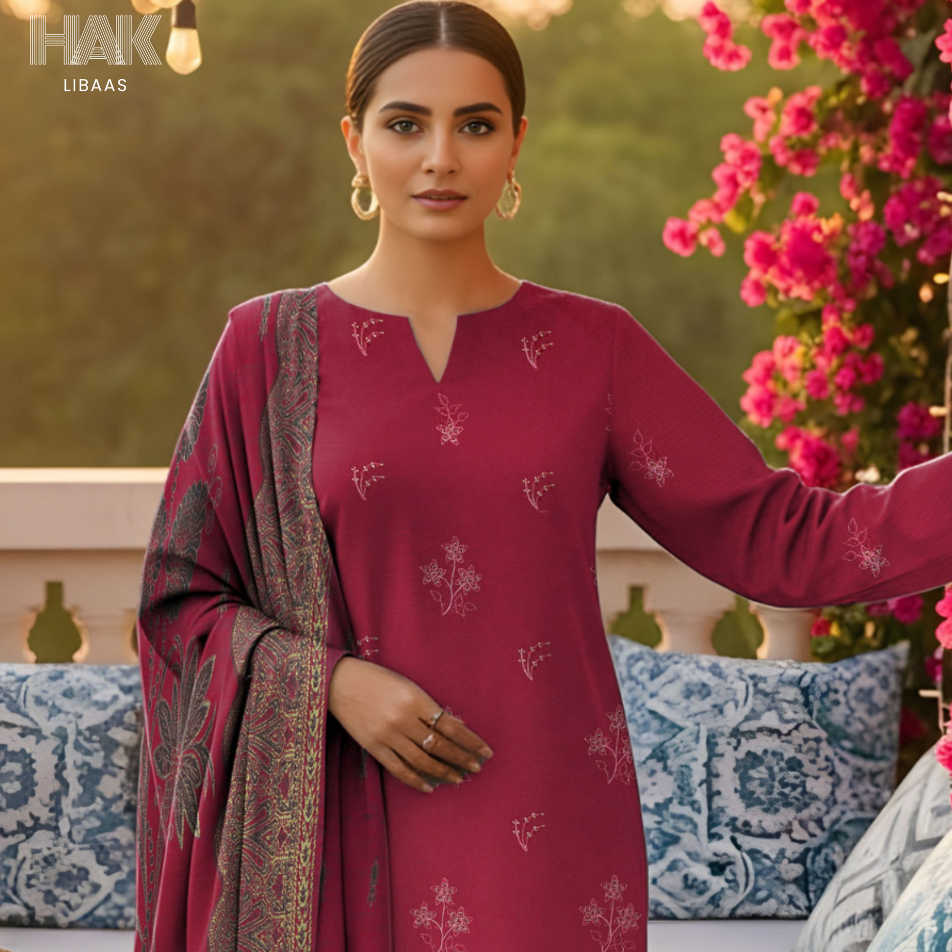 HK-233C 3-Piece Embroidered Winter Suit by HAK Libaas