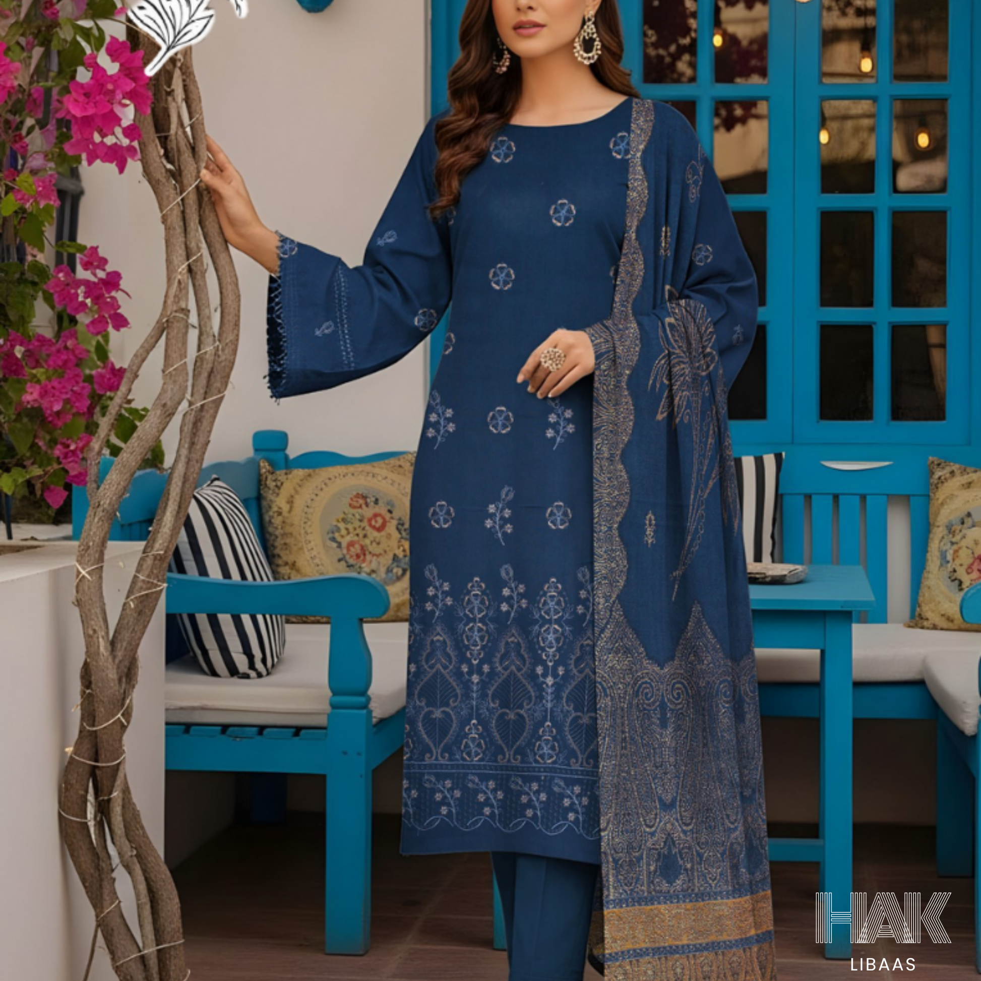 HK-233D 3-Piece Embroidered Winter Suit by HAK Libaas