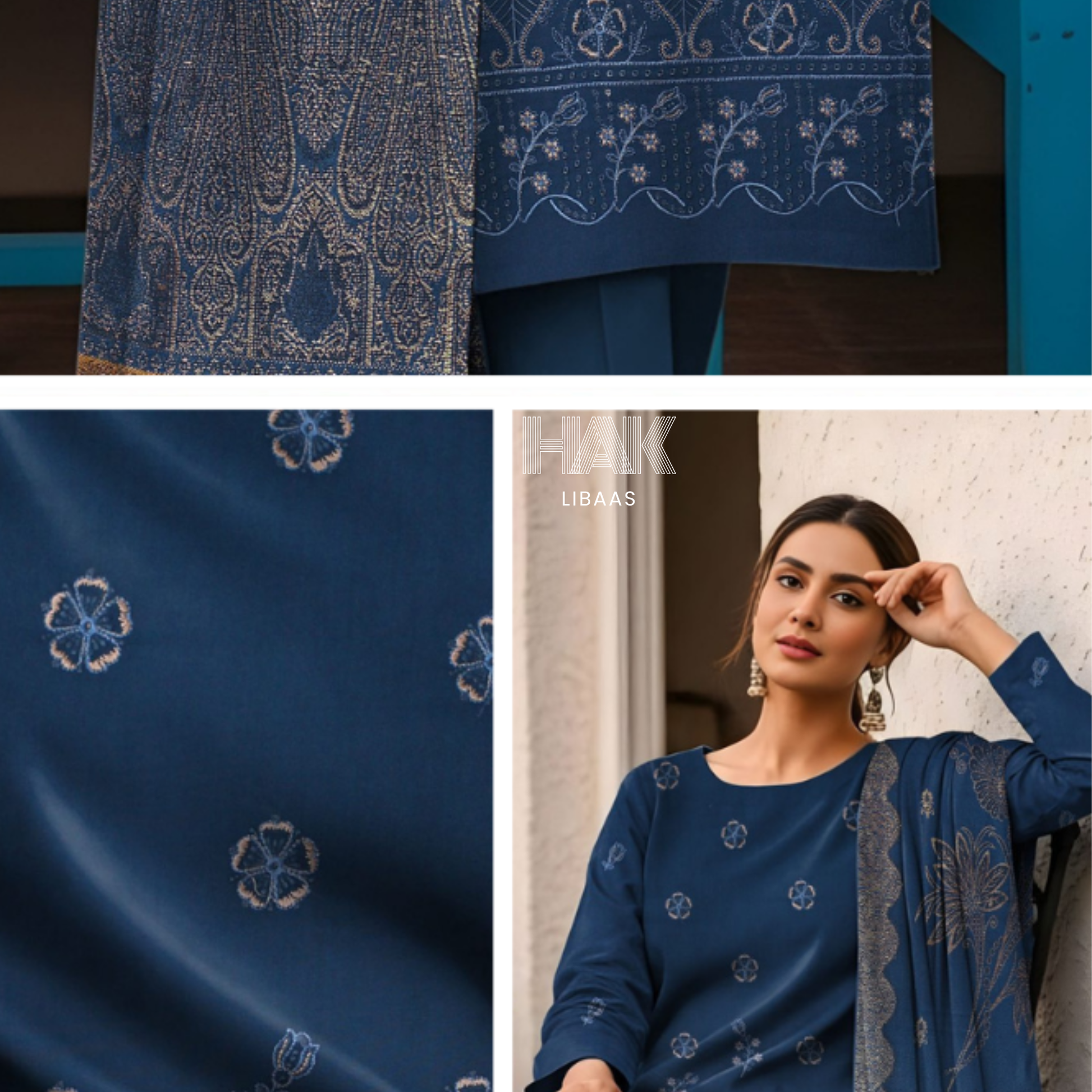 HK-233D 3-Piece Embroidered Winter Suit by HAK Libaas