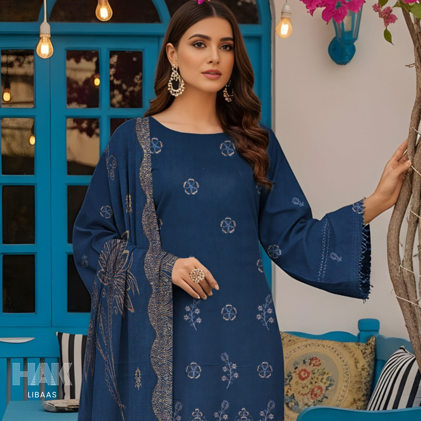 HK-233D 3-Piece Embroidered Winter Suit by HAK Libaas